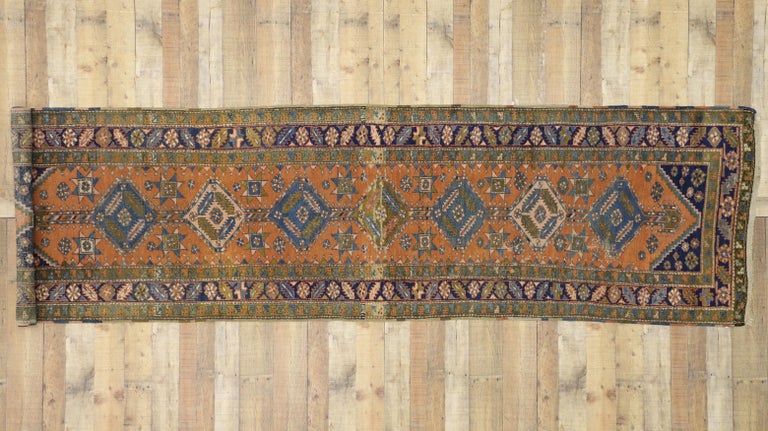 Antique Heriz Persian Runner with Modern Tribal Style For Sale 1