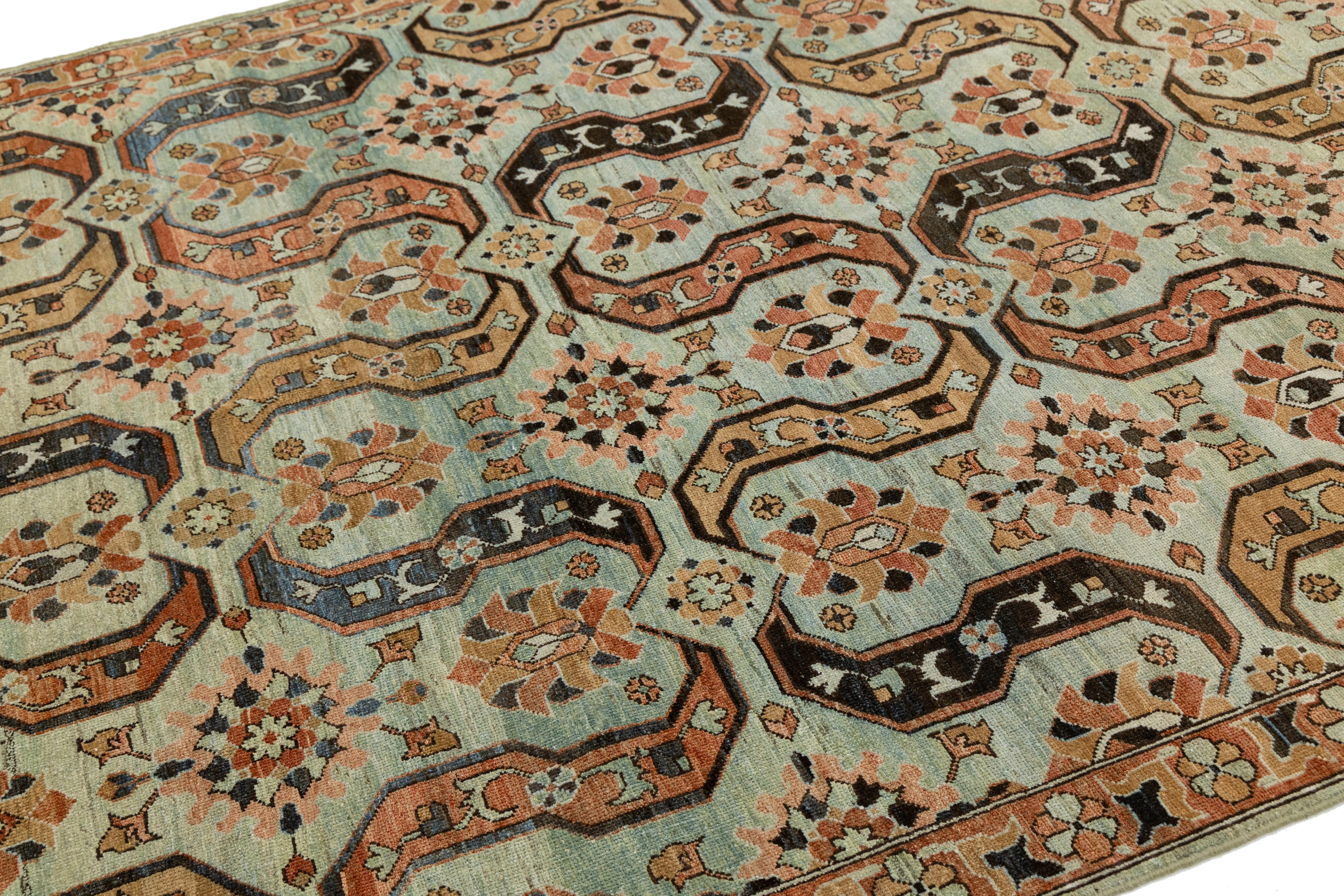 Antiker Heriz Persischer Wollteppich in Blau mit geometrischen Medaillons Design im Angebot 3