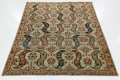 Alfombra Persa Heriz Antigua De Lana Azul Con Medallones Geométricos