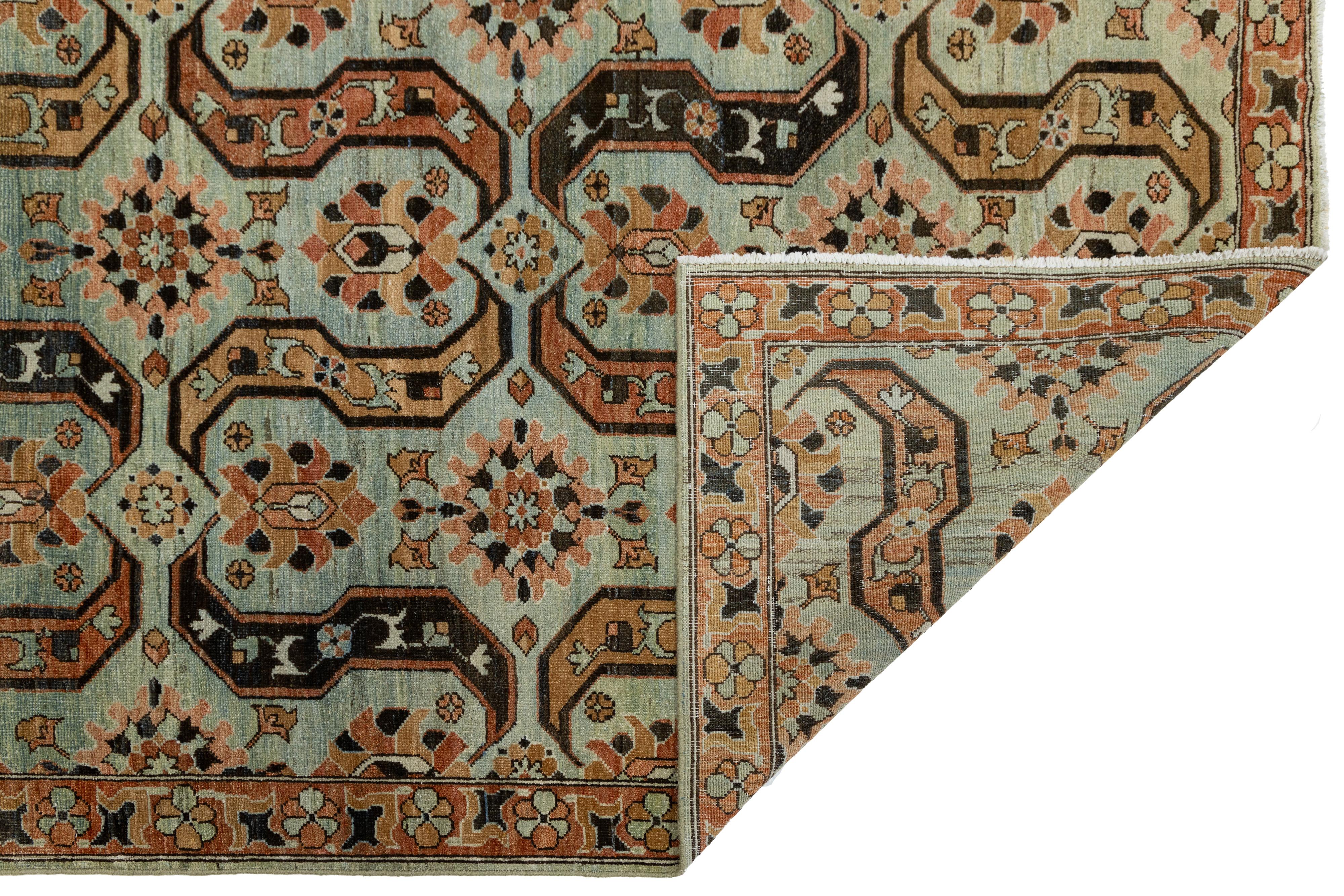 Antiker Heriz Persischer Wollteppich in Blau mit geometrischen Medaillons Design (Handgeknüpft) im Angebot