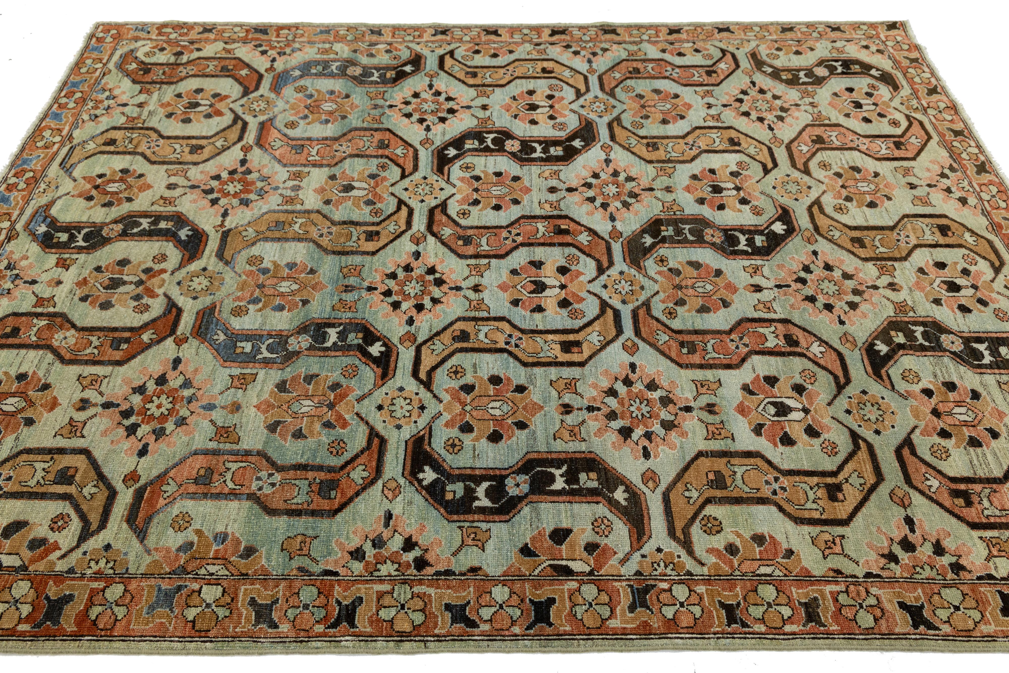 Antiker Heriz Persischer Wollteppich in Blau mit geometrischen Medaillons Design im Angebot 2