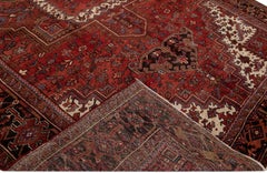 Antique Heriz Red Handmade Persian Wool Rug with Medallion Motif