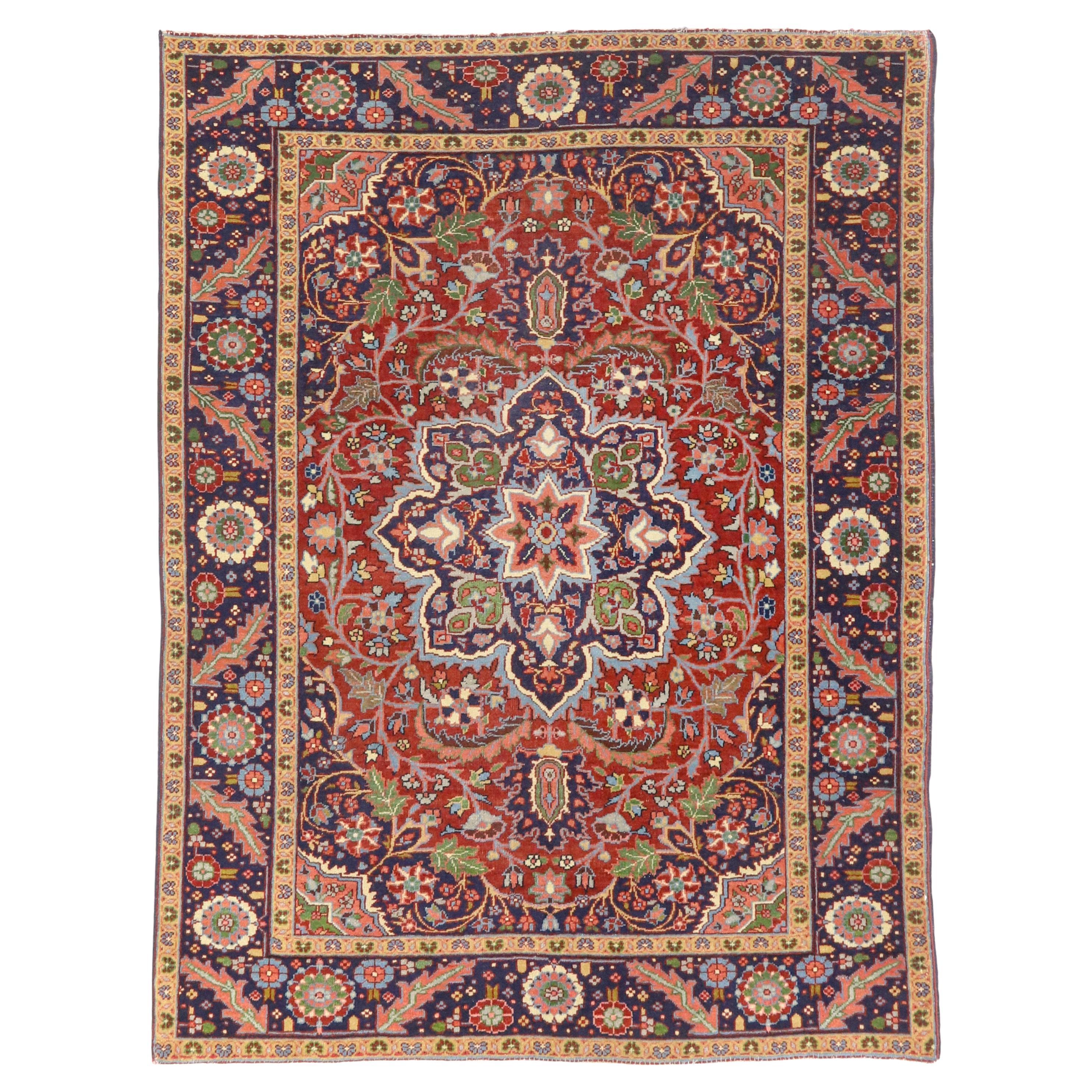 Tapis ancien Heriz (1.9x1.4m, 1920). Détails exquis (noués à la main).