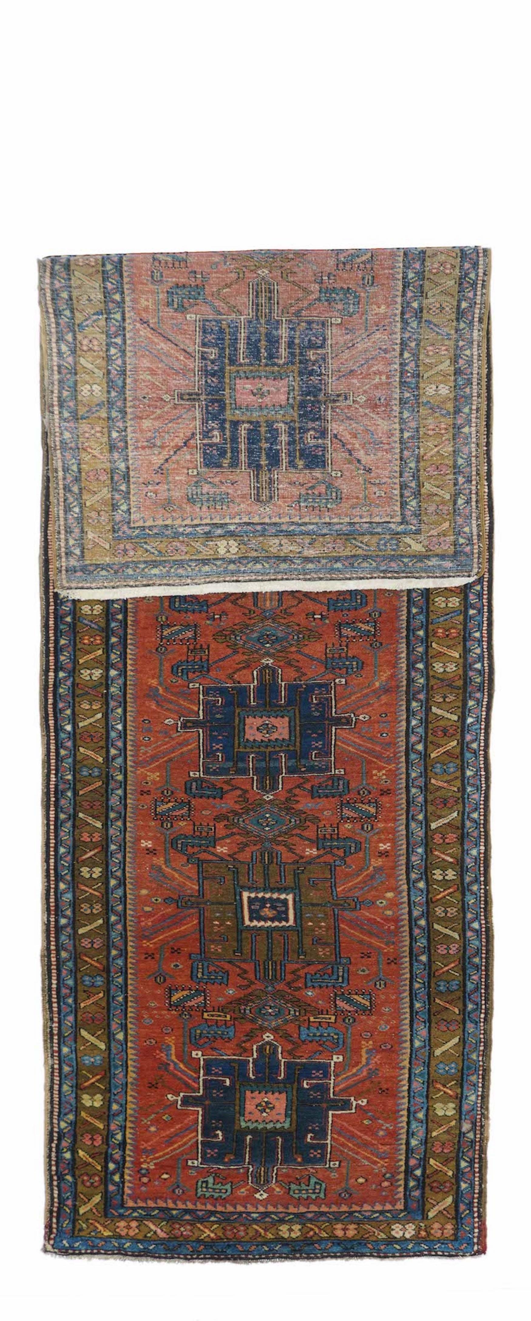 Antique Heriz rug 3'5'' x 10'4''.