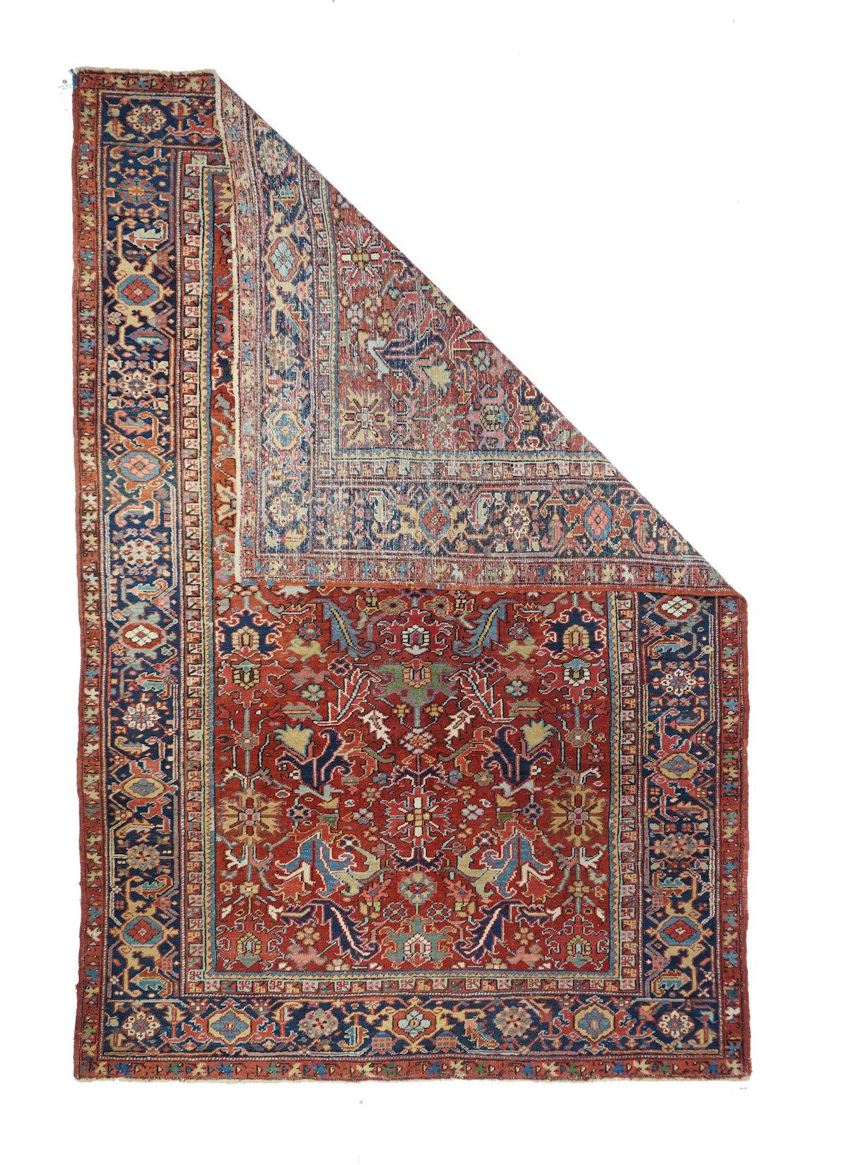 Antique Heriz Rug 6'8'' x 9'11''.  This borderless, Contempo bitonal carpet is asymmetrically banded in carefully abrashed marigold and straw. Medium height pile, medium weave. As new condition.