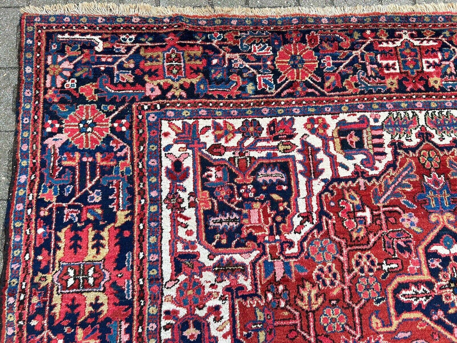 Hand-Knotted Antique Heriz Rug 8x12 ft room size Classic Vintage Azeri Carpet  For Sale