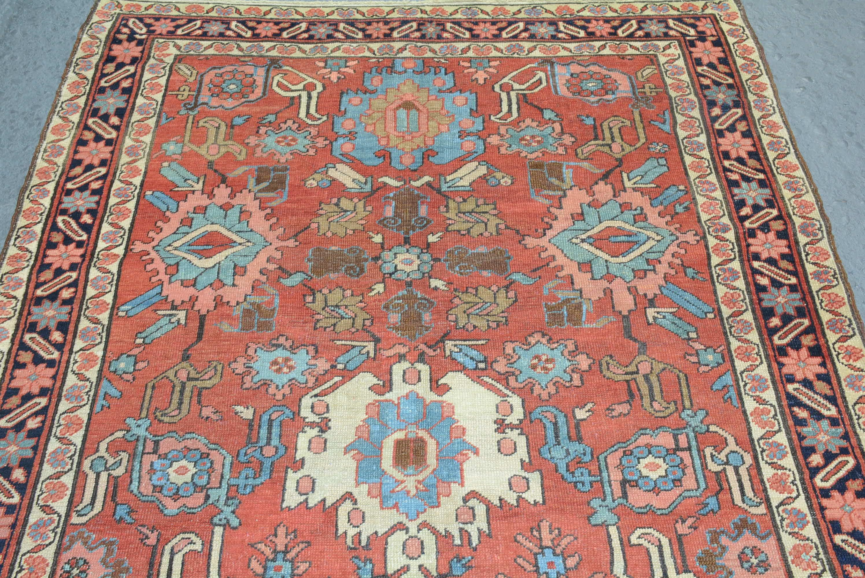 Heriz is a town in northwest Persia (Iran) that has been producing carpets since the 19th century. It is located on Mt. Sabalan, a major source of copper, whose summit is 15,784 feet. The grade of wool used in these carpets is amongst the best, a