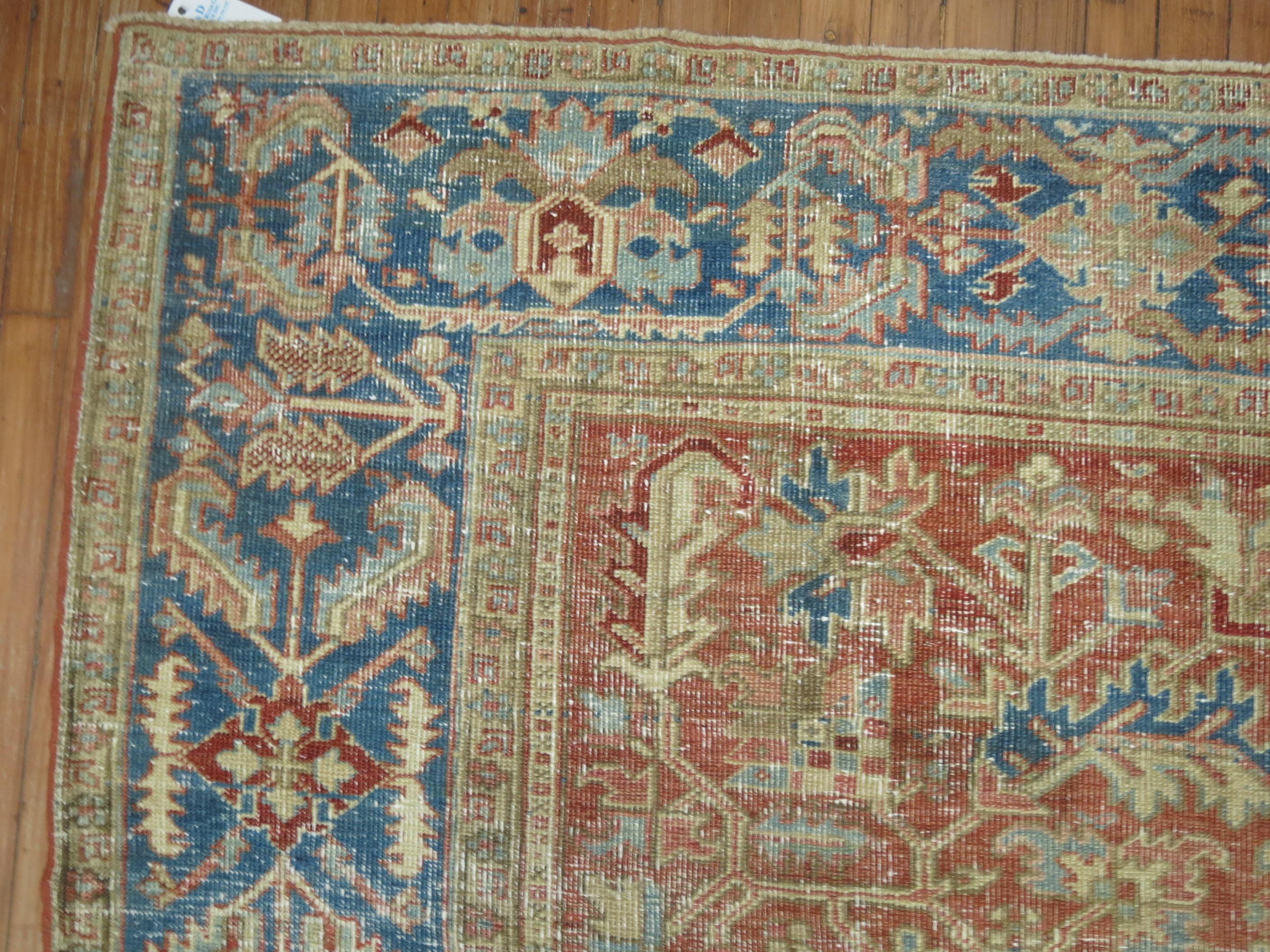 Hand-Knotted Antique Heriz Rug