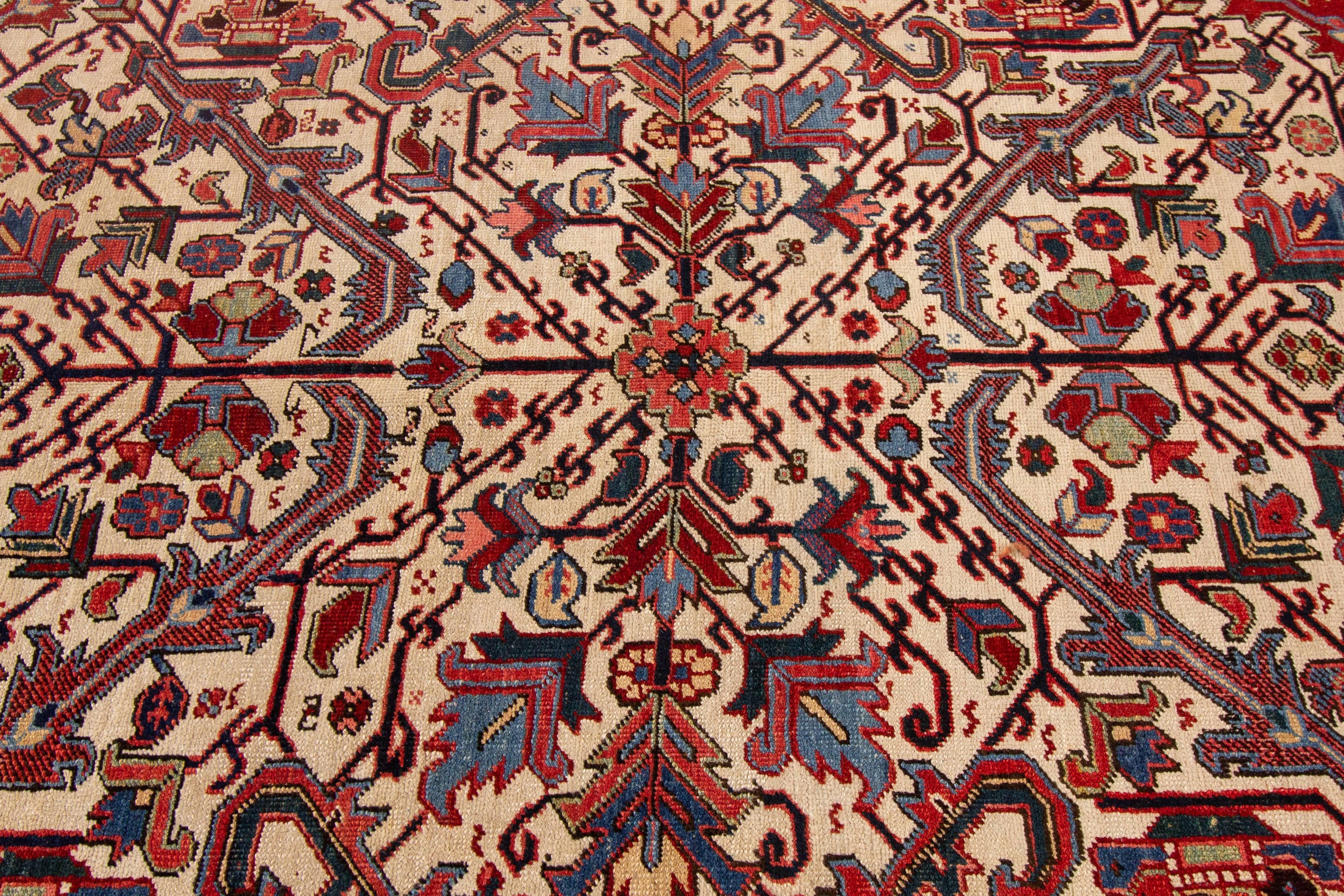 Hand-Knotted Antique Heriz Rug