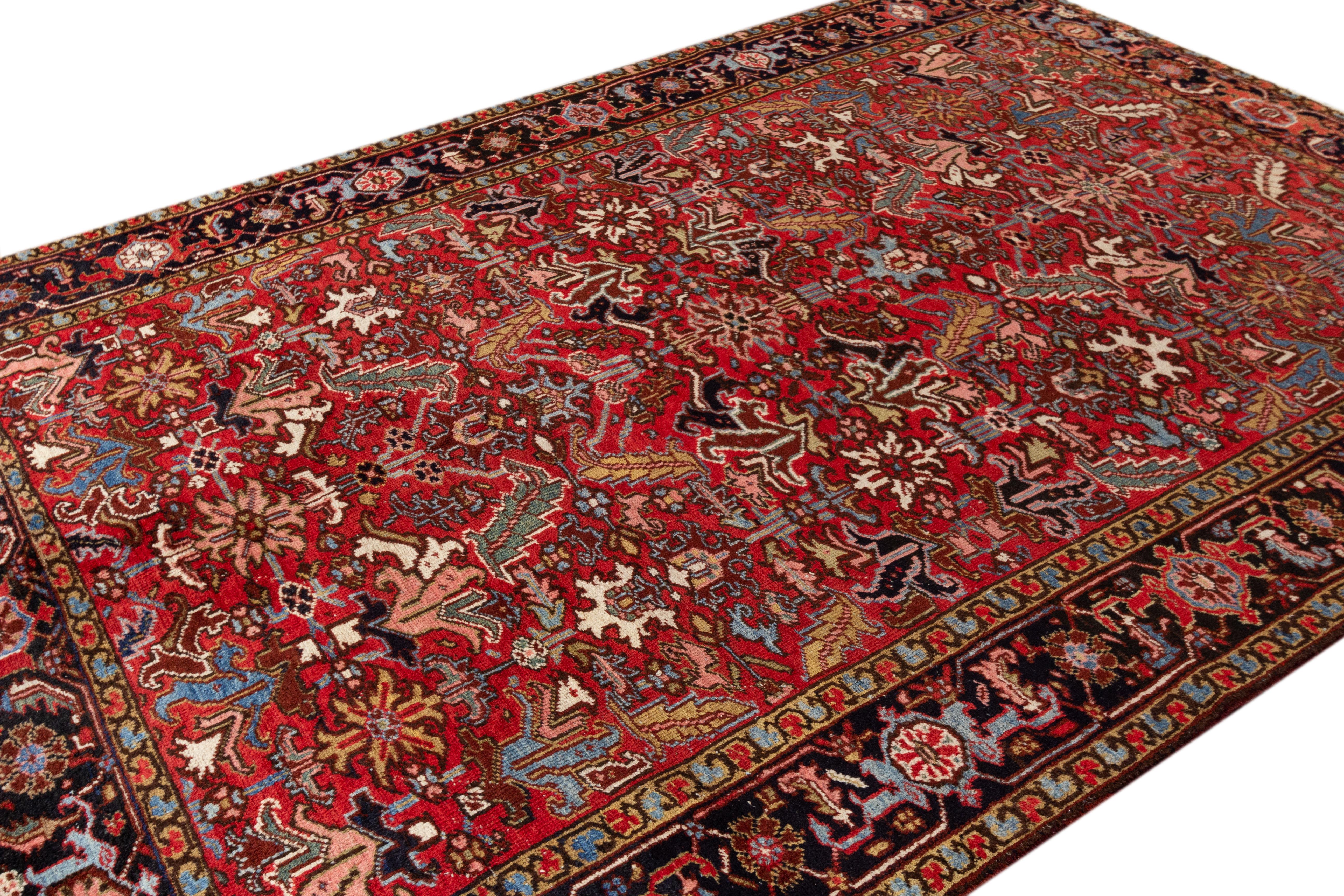 Hand-Knotted Antique Heriz Rug For Sale