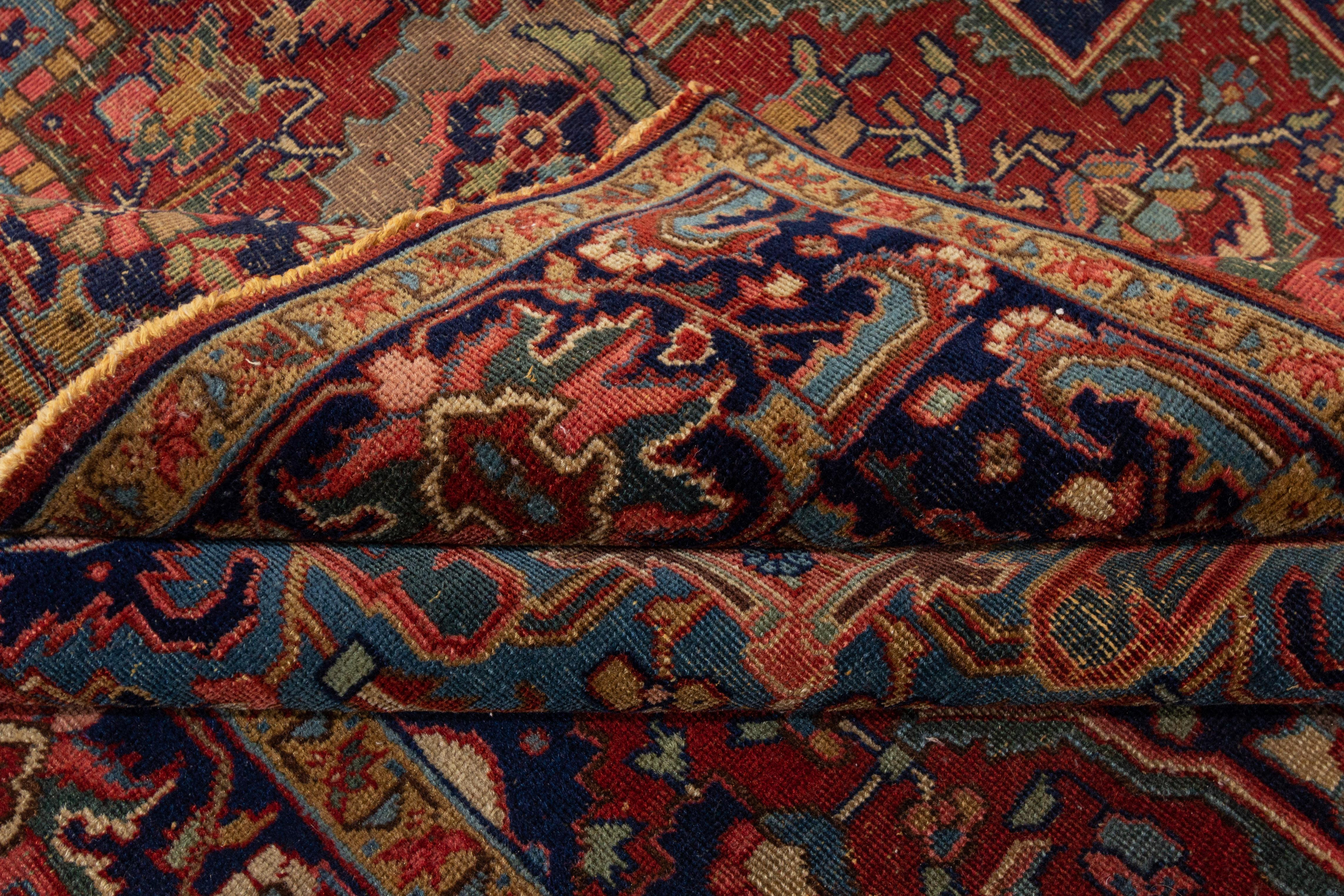 Hand-Knotted Antique Heriz Rug For Sale