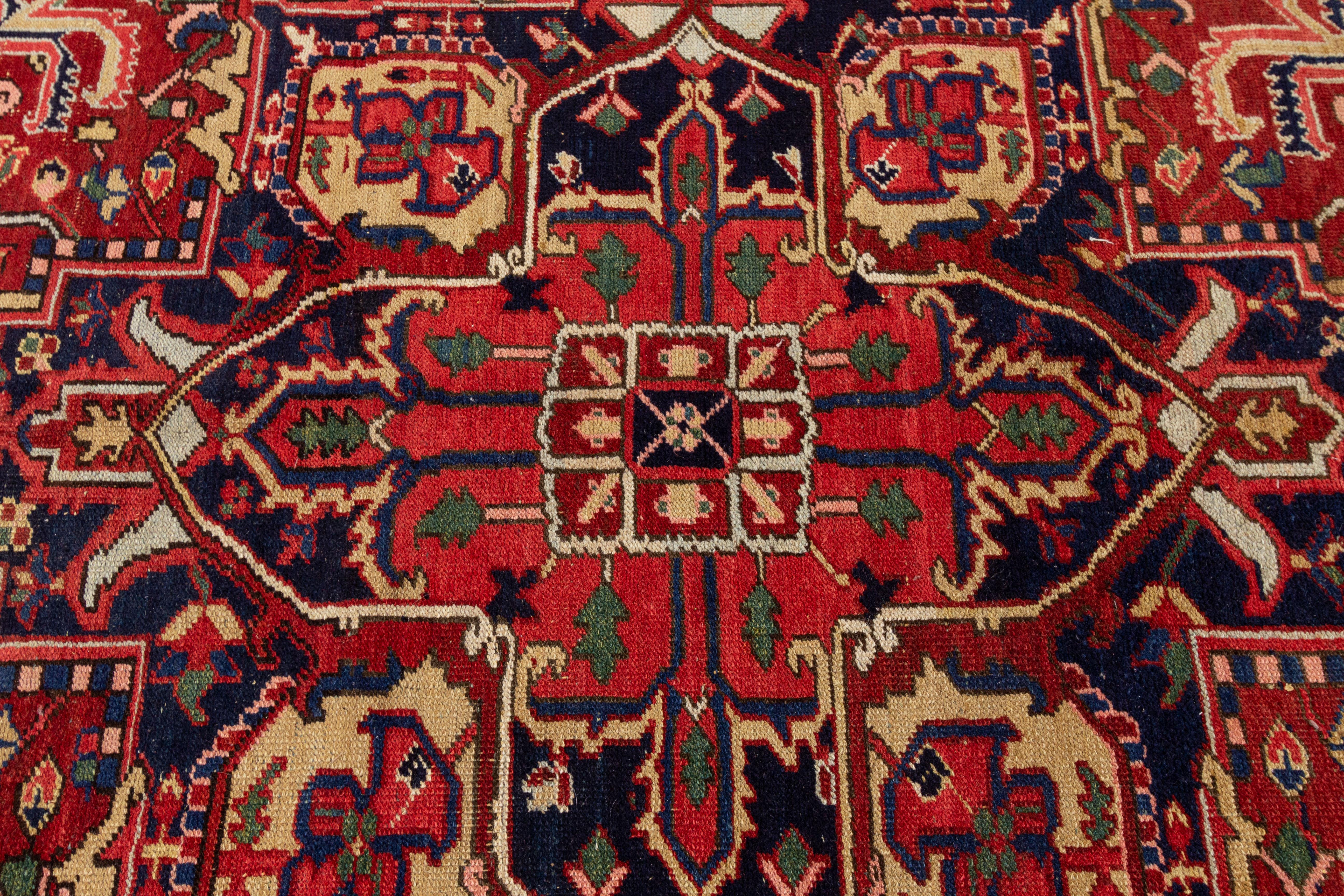 Hand-Knotted Antique Heriz Rug For Sale