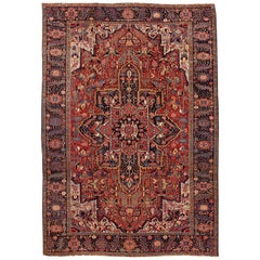 Early 20th Century Antique Red Heriz Wool Rug