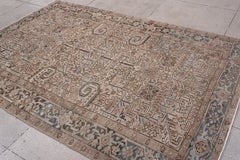 Antique Heriz Rug geometric palmette medallion in earth and slate