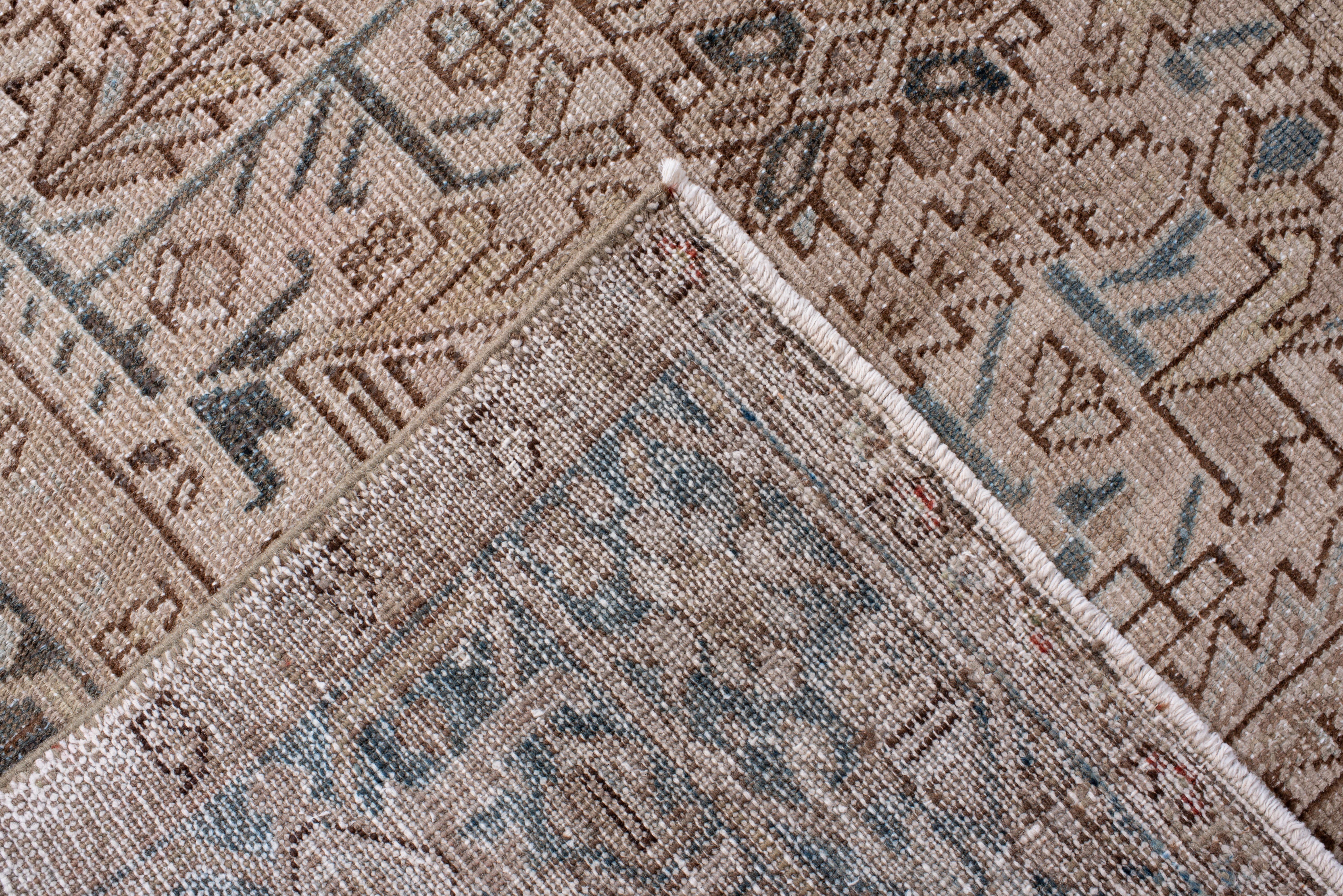 20th Century Antique Heriz Rug geometric palmette medallion in earth and slate For Sale