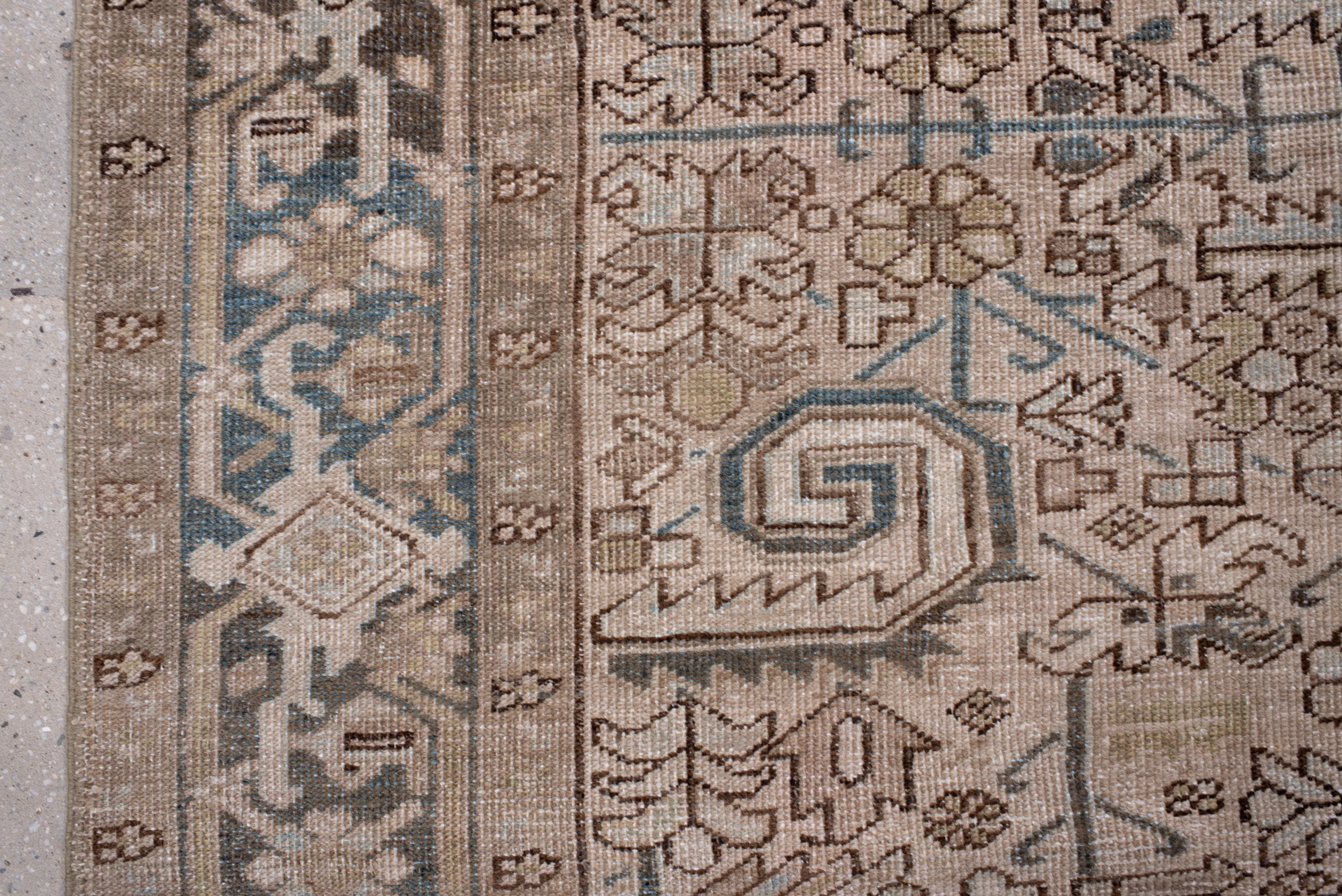 Wool Antique Heriz Rug geometric palmette medallion in earth and slate For Sale