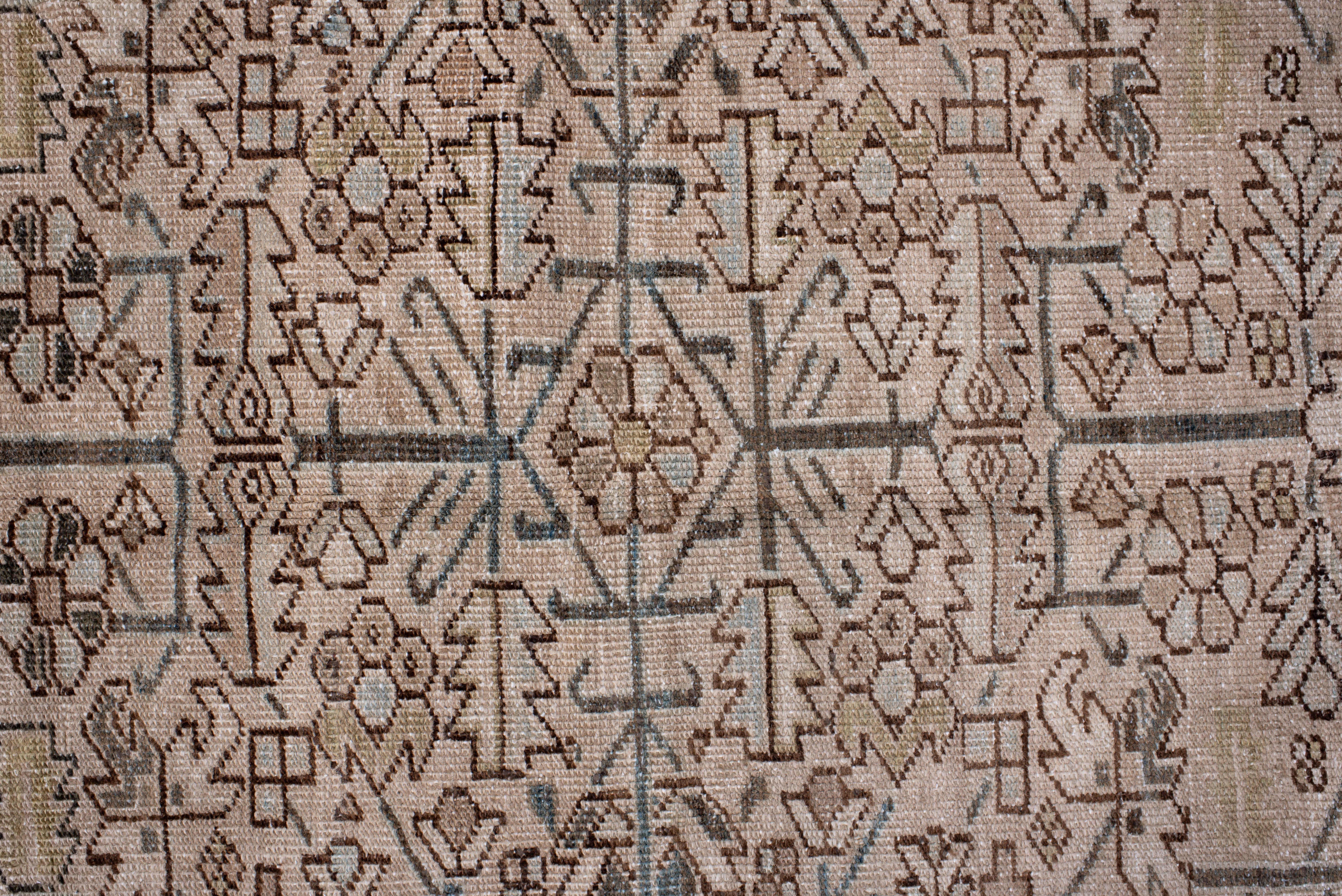 Antique Heriz Rug geometric palmette medallion in earth and slate For Sale 1