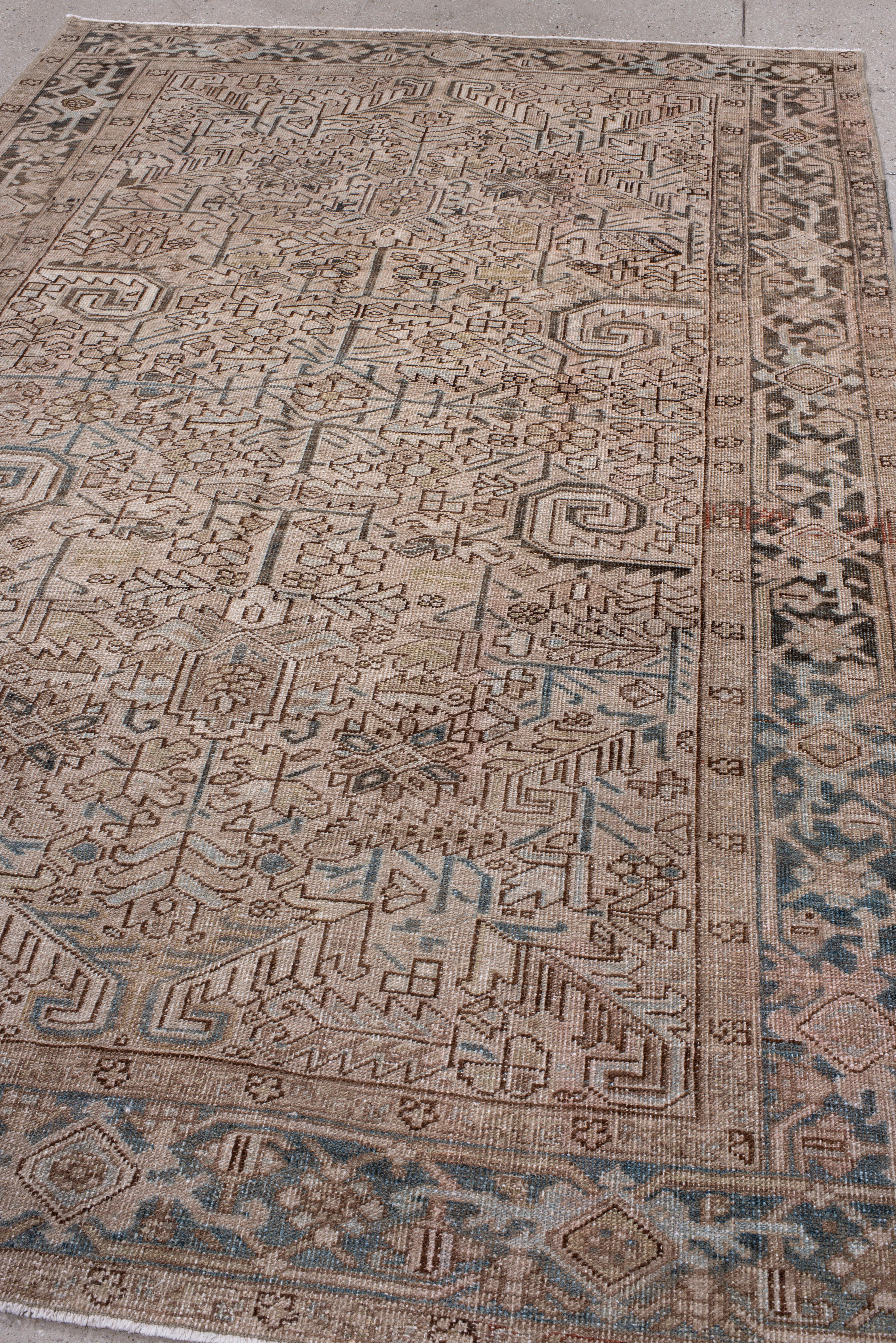 Antique Heriz Rug geometric palmette medallion in earth and slate For Sale 2