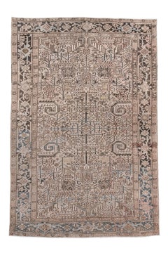 Antique Heriz Rug geometric palmette medallion in earth and slate