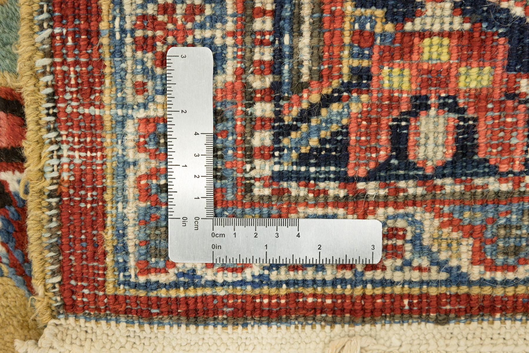 Antiker Heriz-Teppich, handgeknüpft, 15,2 × 10,8 ft- Rot, Elfenbein & Marine im Angebot 2