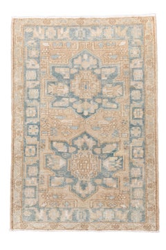 Antique Heriz Rug in Washed Blue and Sand Tones