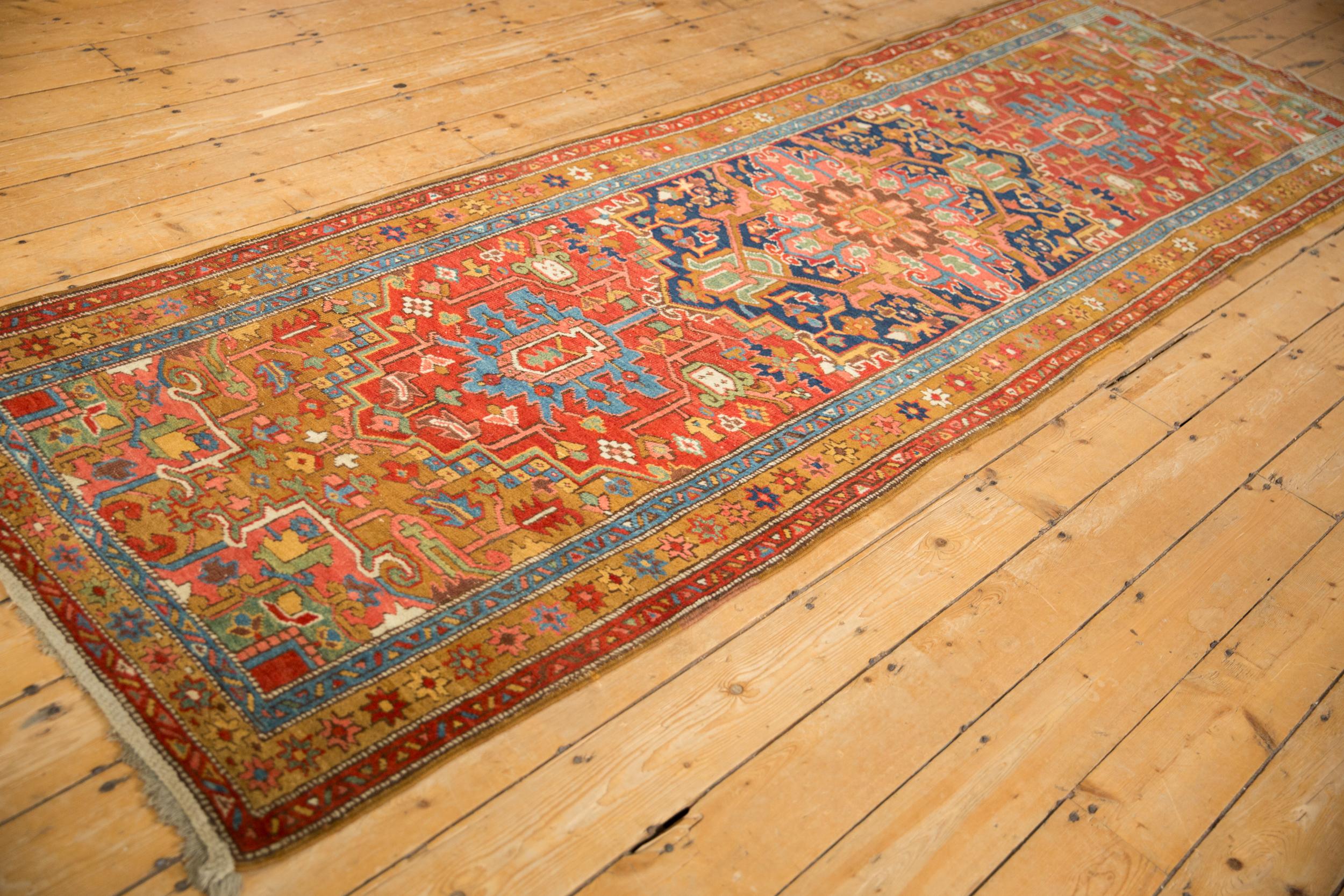 Hand-Knotted Antique Heriz Rug Runner For Sale
