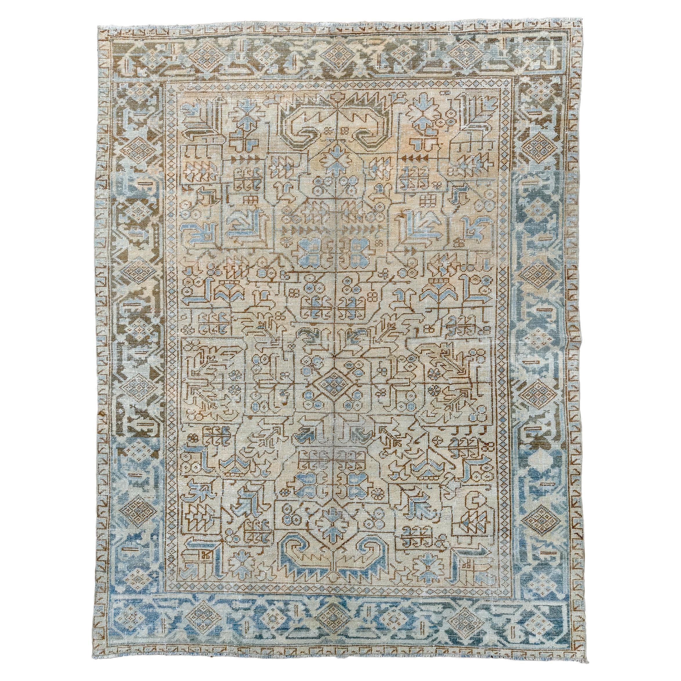 Antique Heriz Rug with Beige Field a Vinery Design For Sale