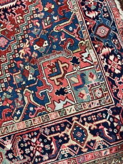 Antique Heriz Rug with Deep Denim Corners, c. 1930's