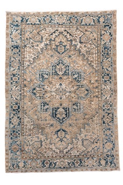 Antique Heriz Rug with Rare Soft Blue and Beige Palette