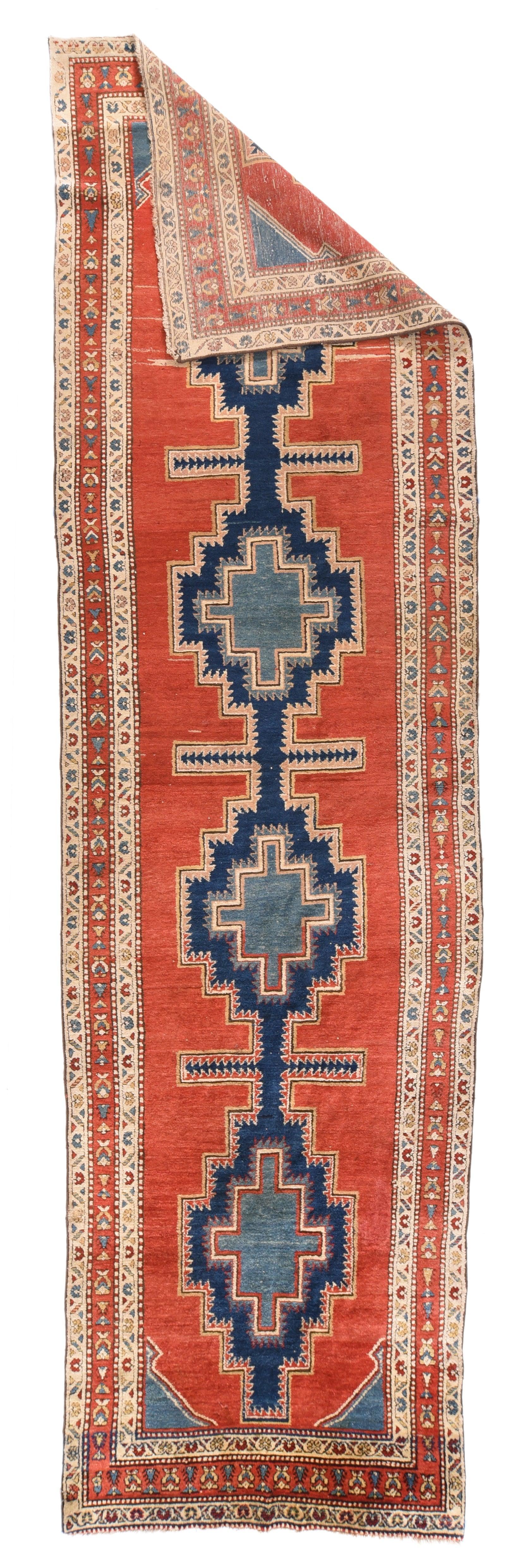 Antique Heriz Runner 3'6'' x 13'6''. The numerous rugs of the famous NW Persian weaving district, from small scatters to giant carpets and a few runners, in semi-geometric medallion, centralized and strictly allover patterns, on cotton foundations,