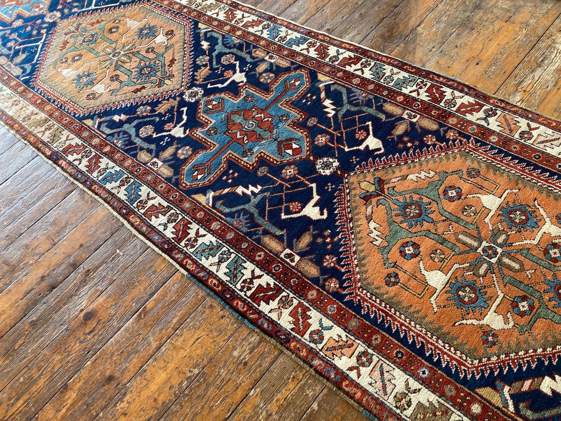 Early 20th Century Antique Heriz Runner 4.35m x 1.04m For Sale