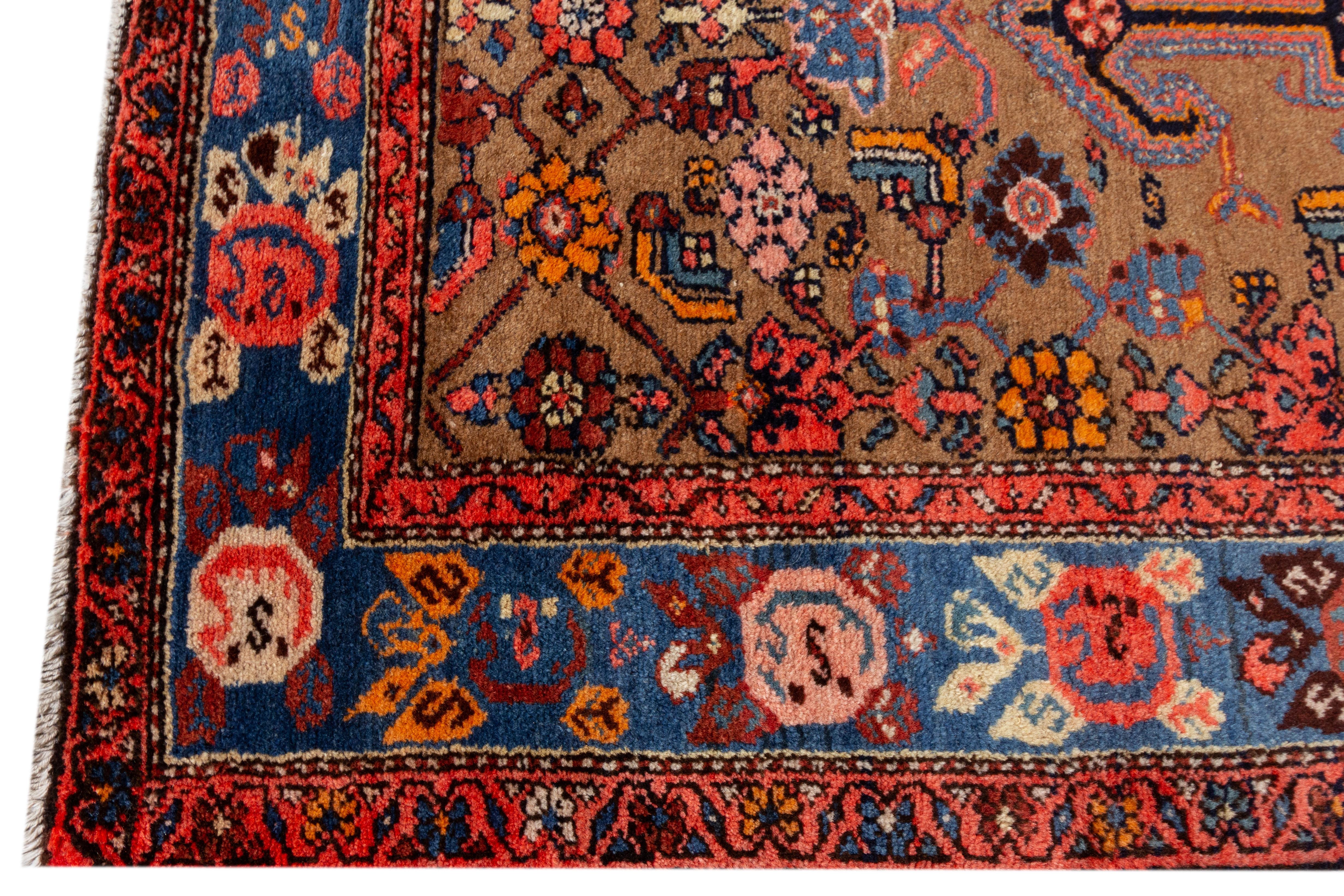 Hand-Knotted Antique Heriz Runner Rug For Sale