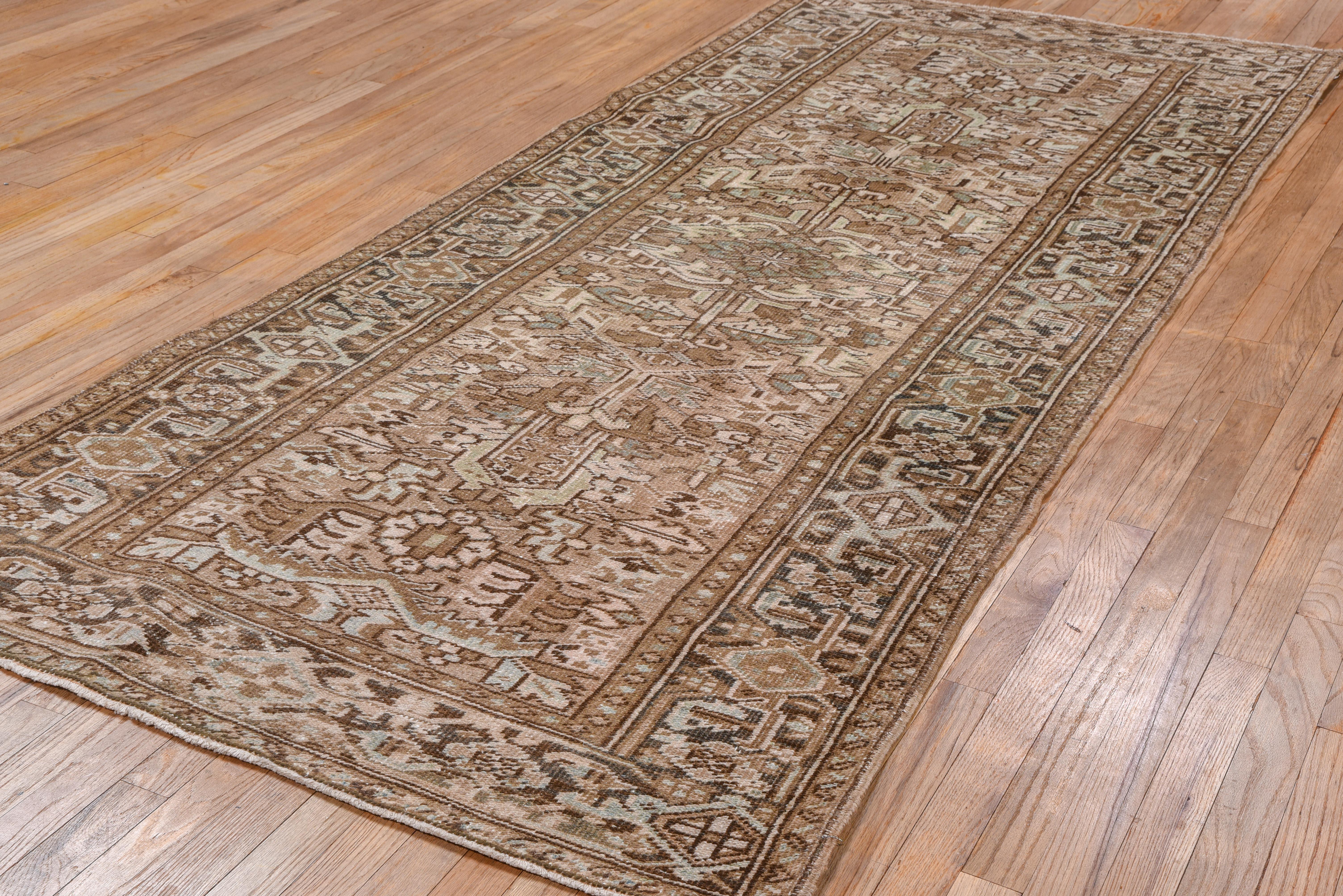Antique Heriz Runner soft taupe floral vinework For Sale 1