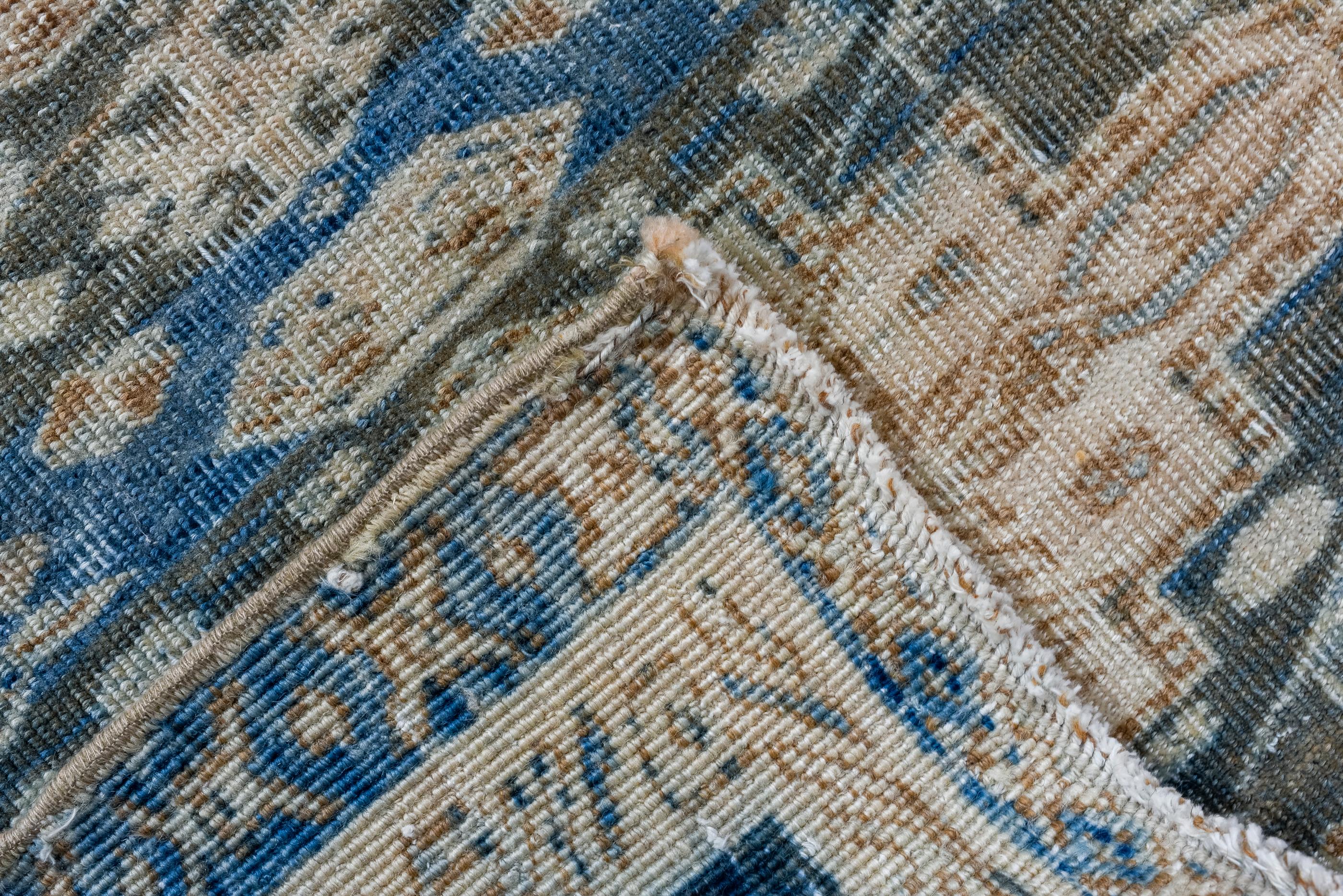 20th Century Antique Heriz Runner with Blue Field and Ivory Border