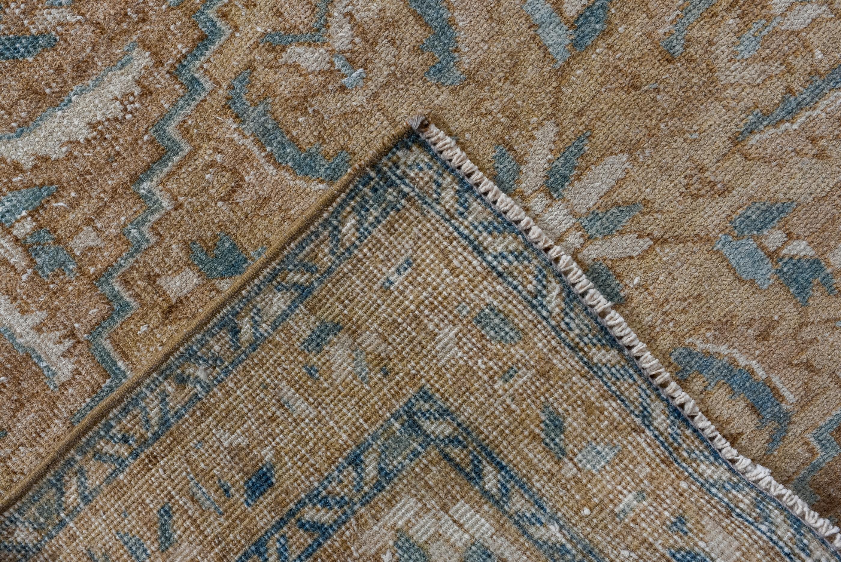 20th Century Antique Heriz Runner with Cream Field and Blue and Salmon Details For Sale