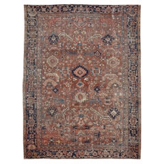 Antique Heriz Rust, Blue Wool Rug 9'3''x11'10''