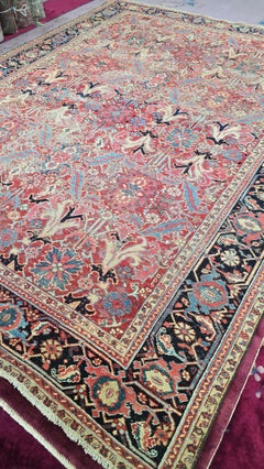 Antique Heriz Serapi Persian Rug, Wool, Distressed, 1920s