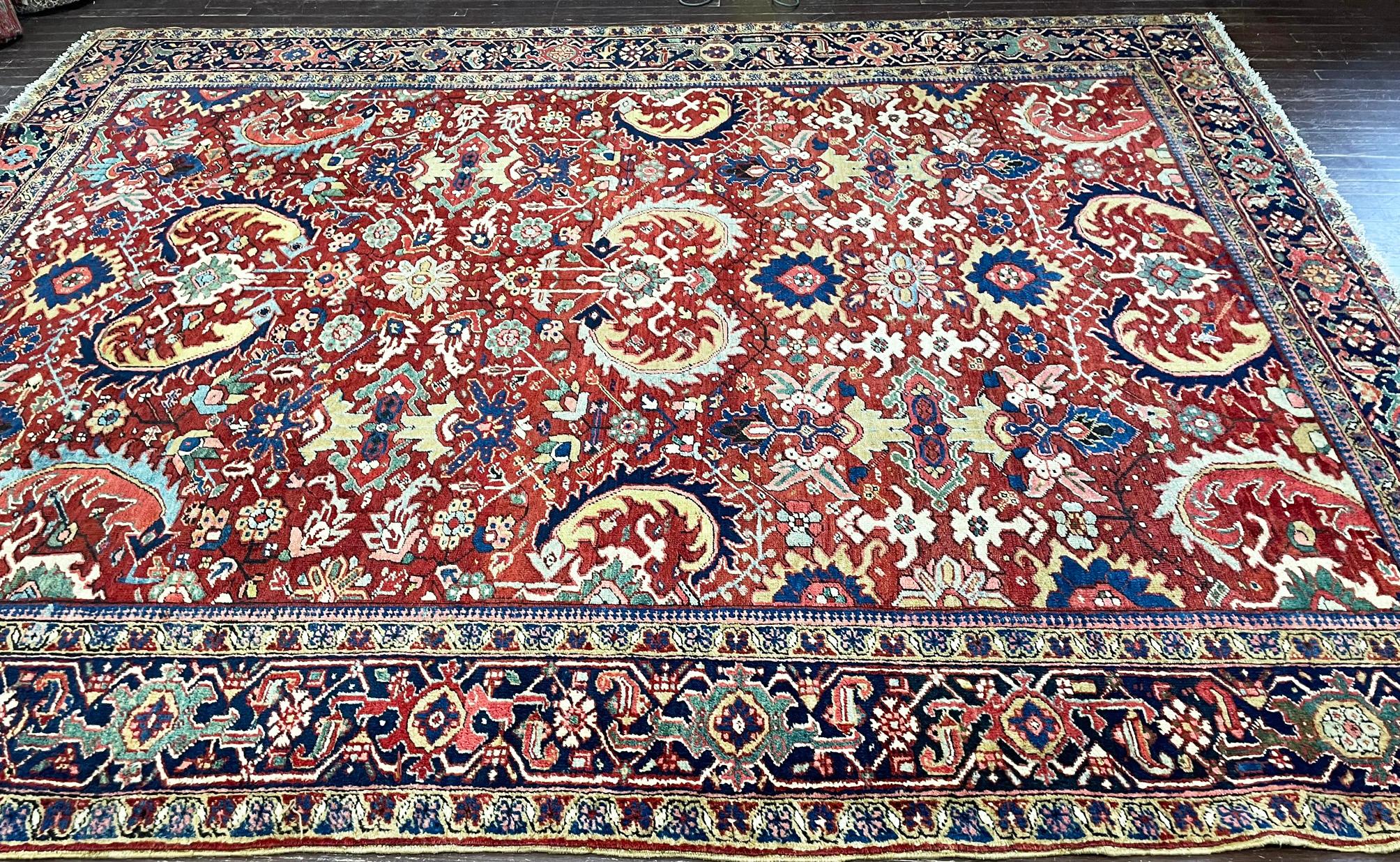 Hand-Knotted Antique Heriz, Serapi Oriental Carpet, Most Decorative For Sale