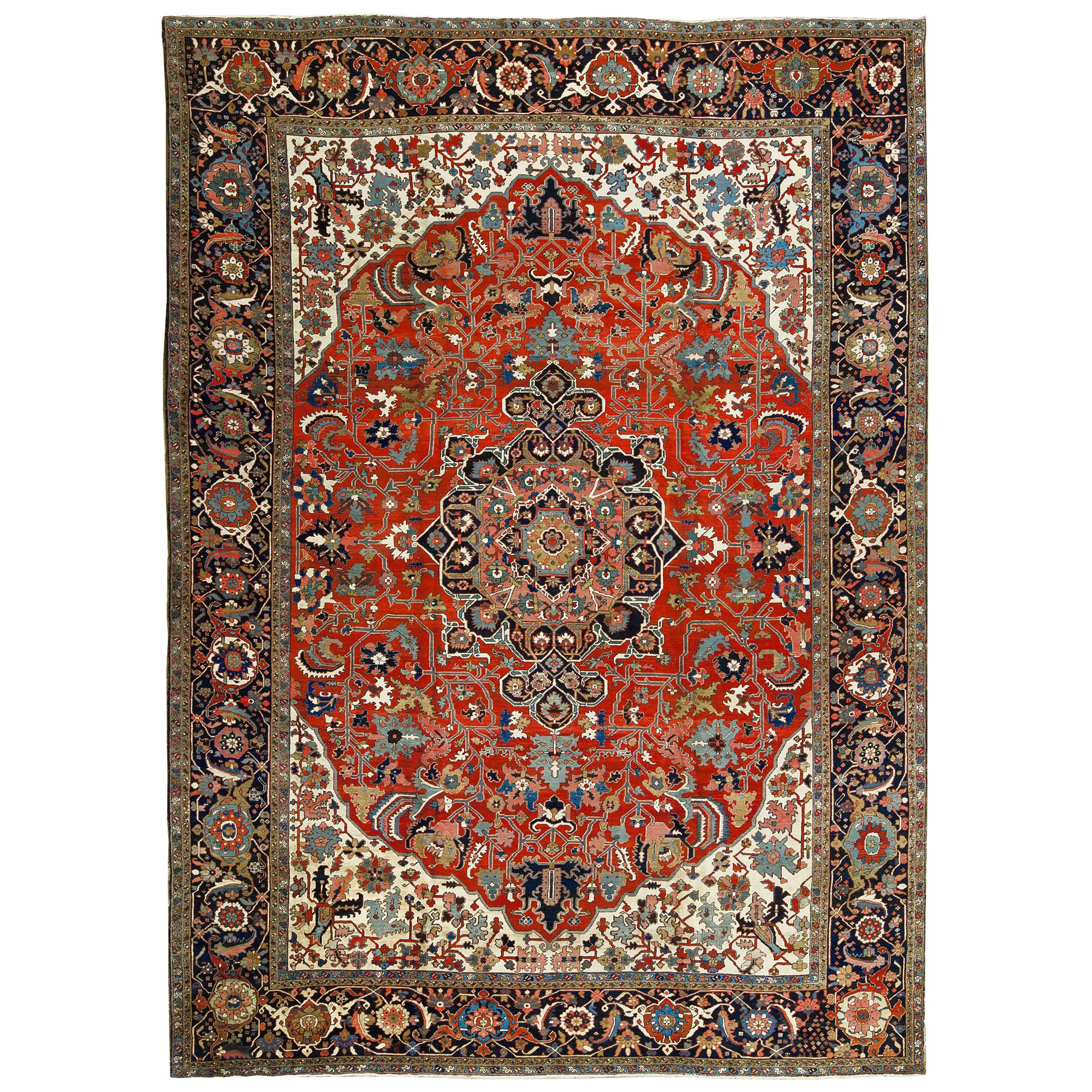 Antique Heriz Serapi Rug Carpet, circa 1890