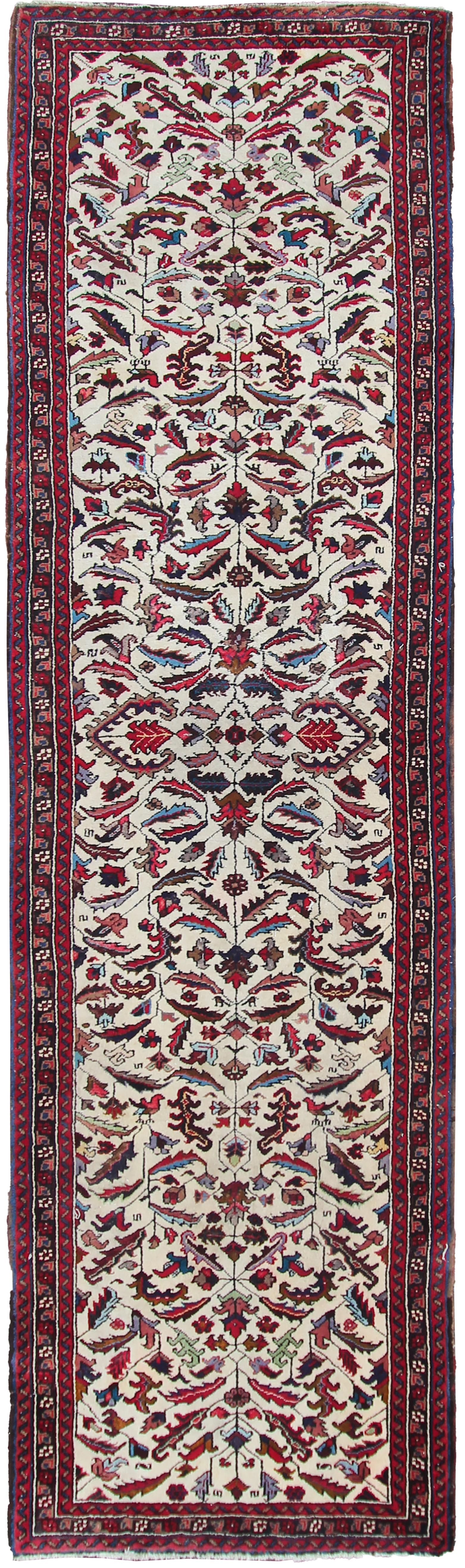 Antike Heriz Serapi Läufer Teppich Artistic Persian Hand Made Serapi Teppich Elfenbein 3' x 11'3