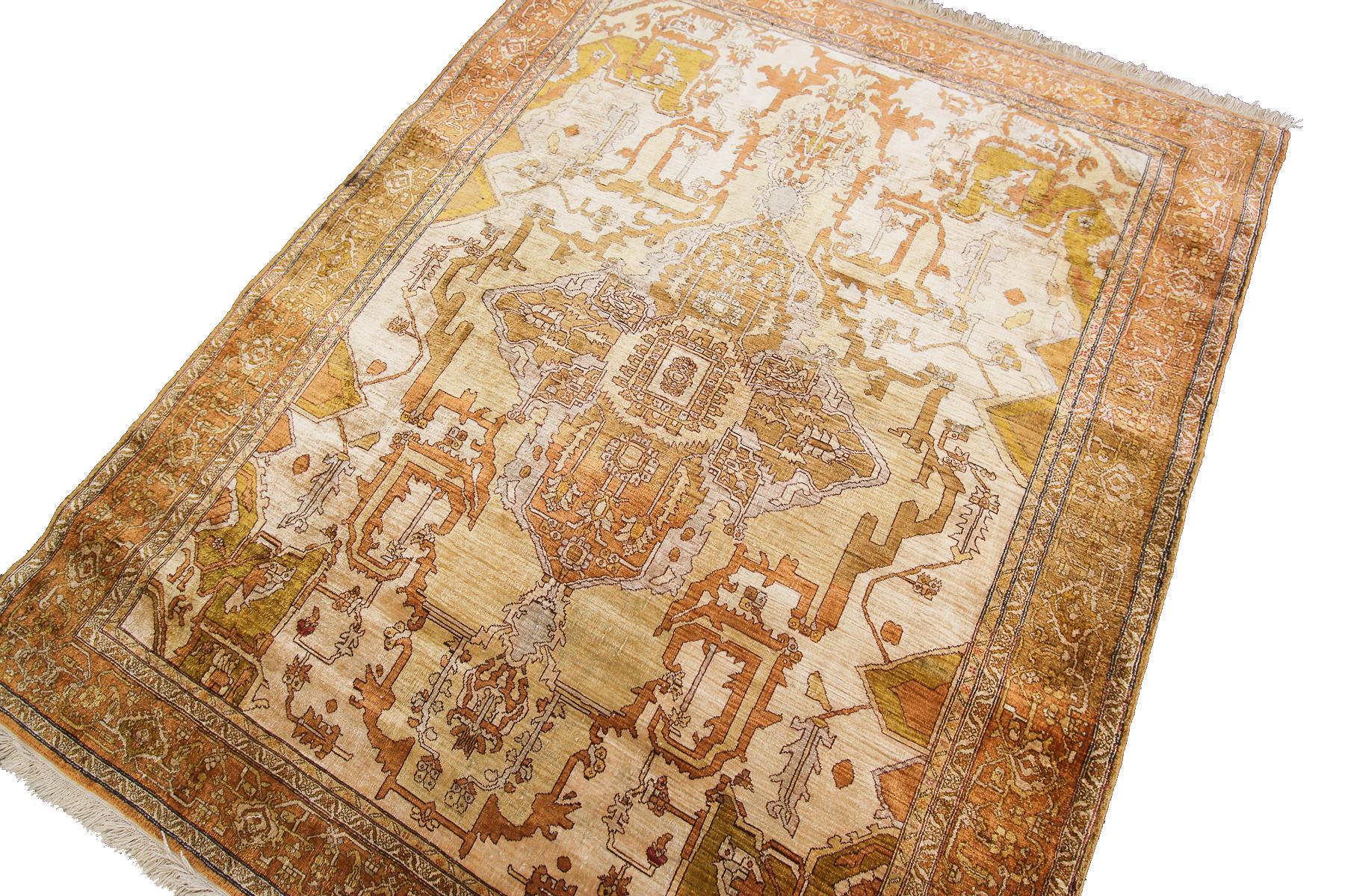 Noué à la main Tapis persan ancien Heriz Serapi en soie Heriz Serapi fait main 4X5 en vente
