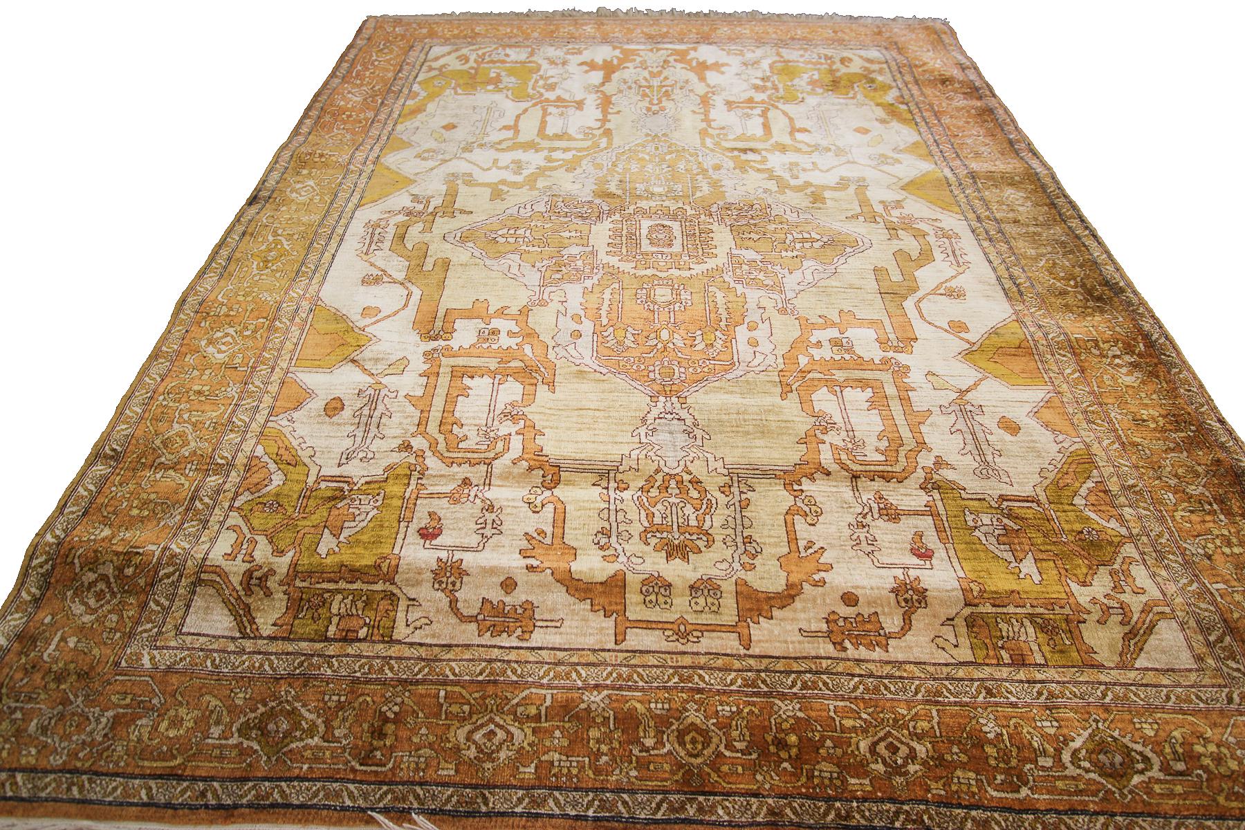 Antique Heriz Serapi Silk Rug Antique Persian Rug Heriz Serapi Handamde Silk For Sale 1