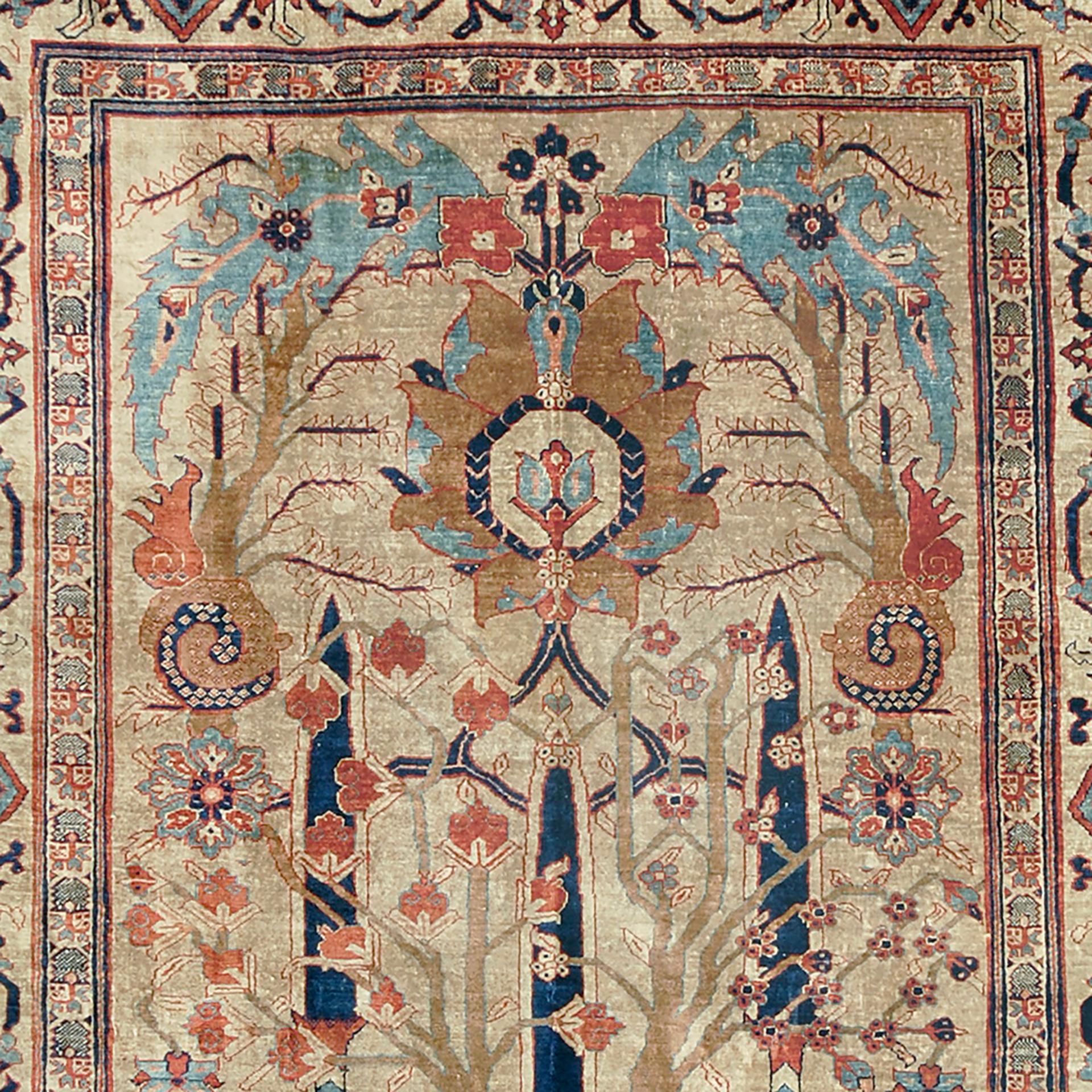 Hand-Woven Early 20th Century Persian Heriz Silk Rug For Sale