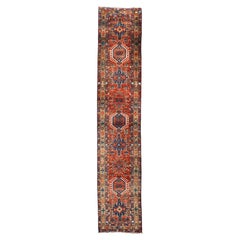 Antique Heriz Style Runner with Geometric Medallions in Red and Blue