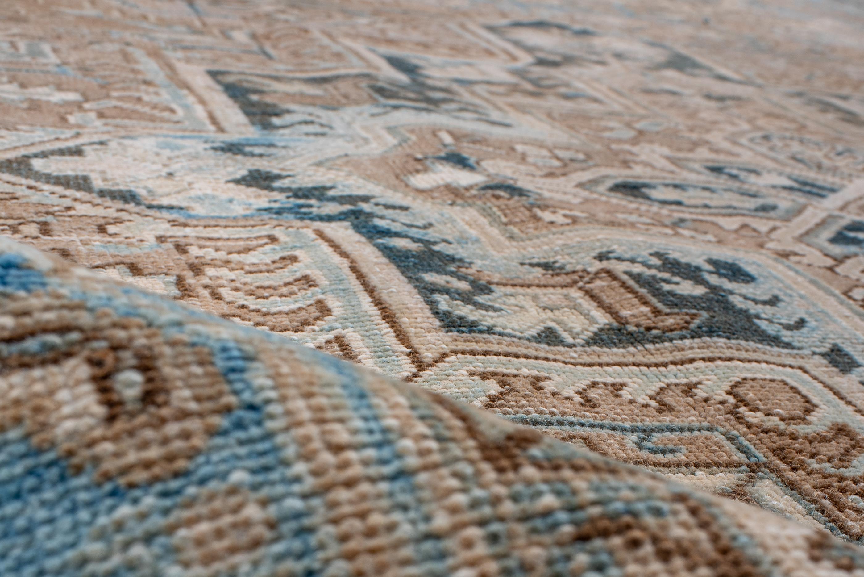 Wool Antique Heriz with Coral Field and Navy Medallion