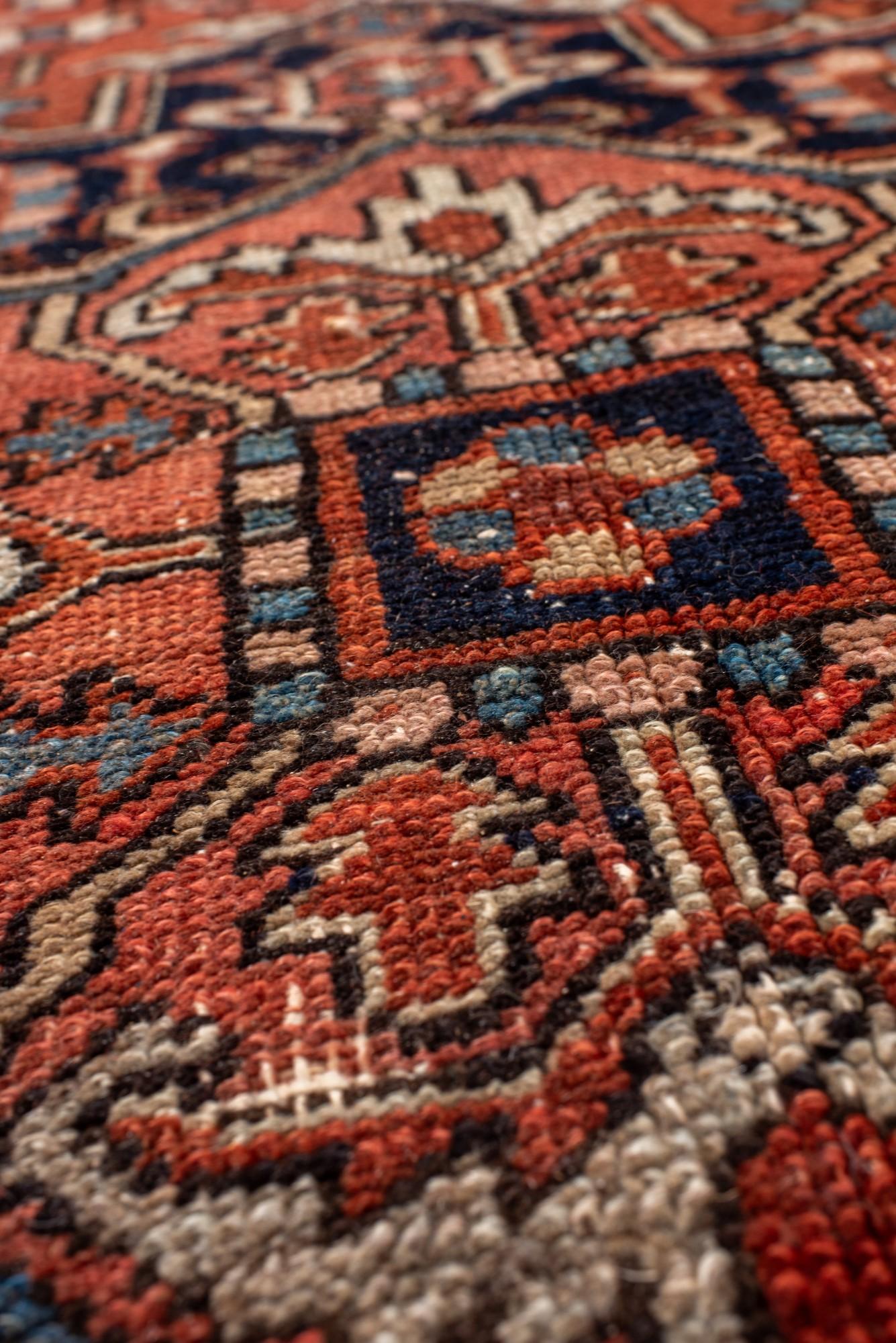 Antique Heriz with Dramatic Medallion and Deep Indigo Border In Good Condition For Sale In New York, NY