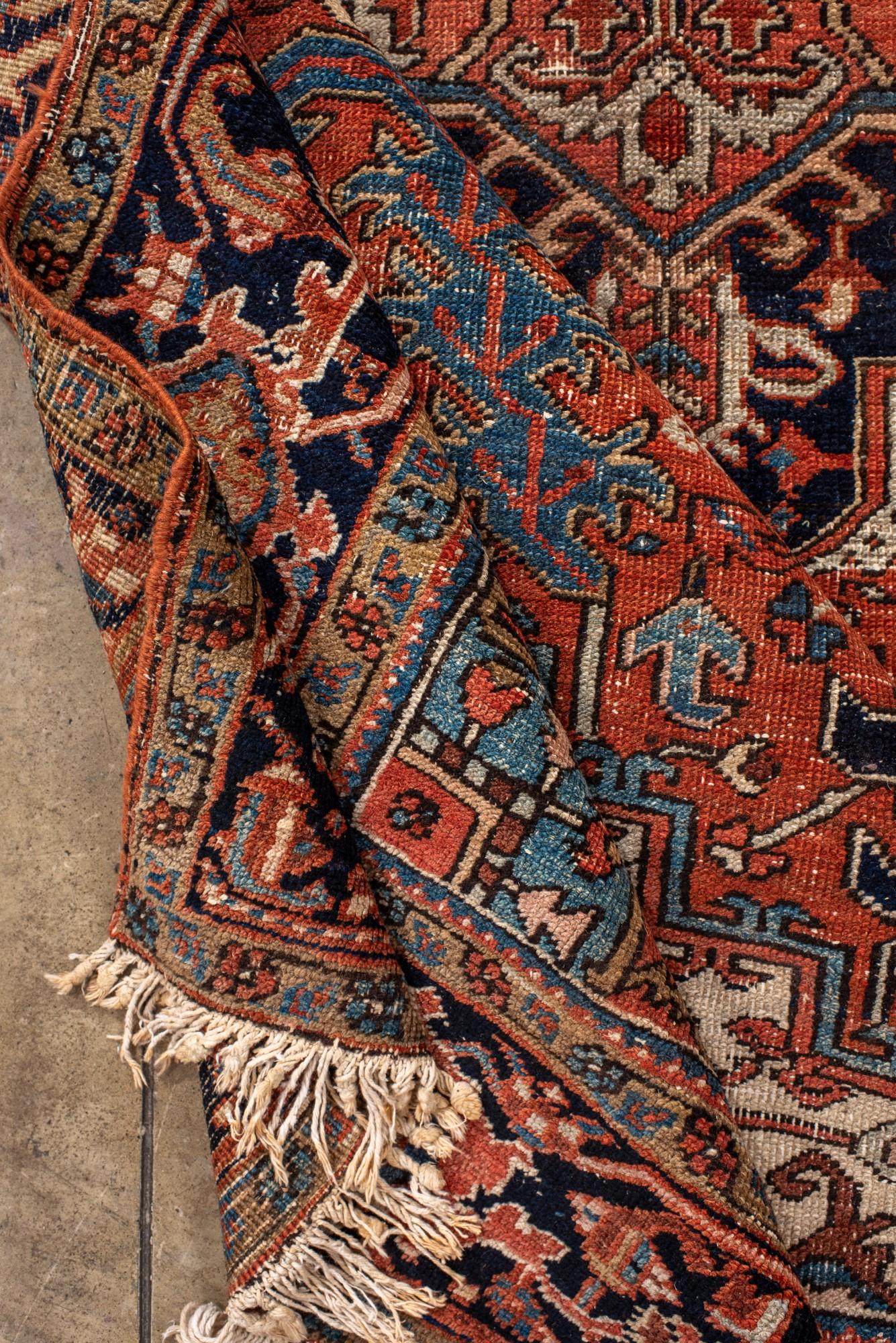 Antique Heriz with Dramatic Medallion and Deep Indigo Border For Sale 1