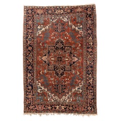Antique Heriz with Dramatic Medallion and Deep Indigo Border