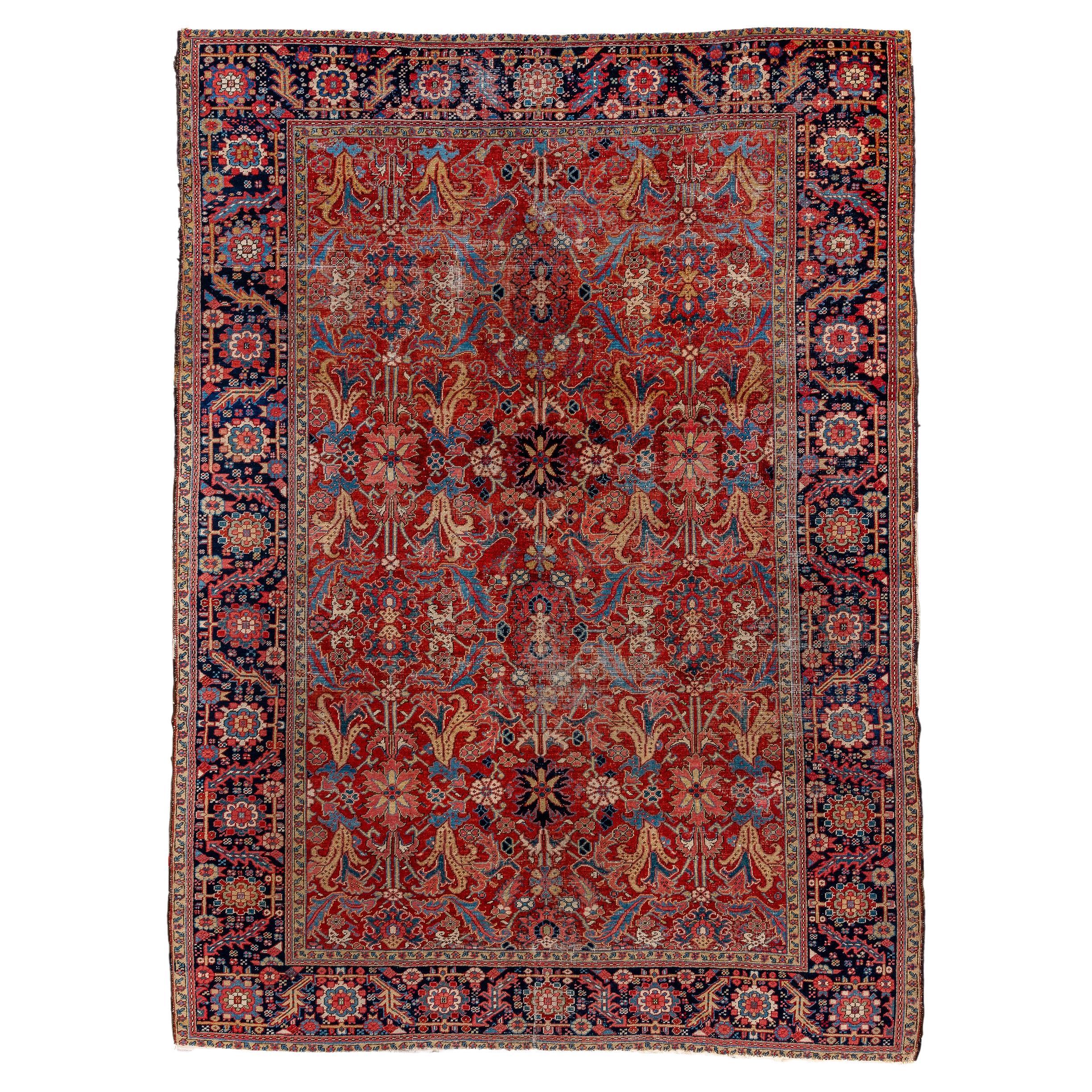 Antique Heriz with Red Field and Rosette Border For Sale