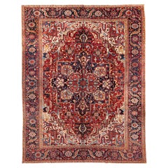 Antique Heriz with Rich Red Field and Center Medallion